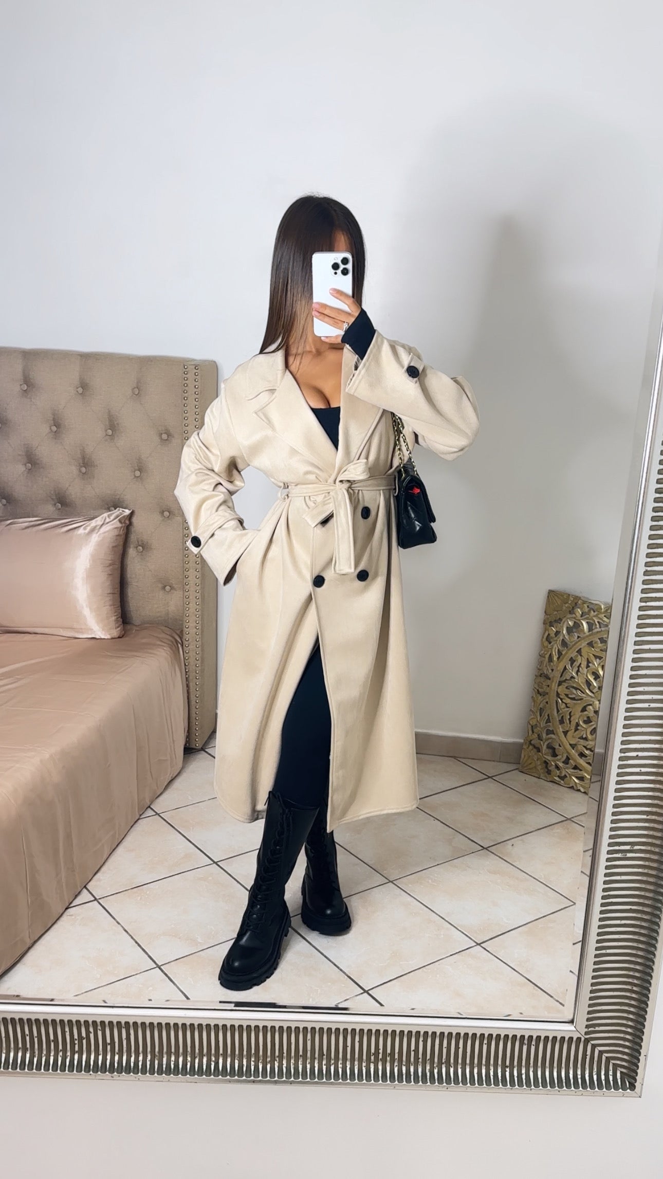 Trench long effet daim [BEIGE]