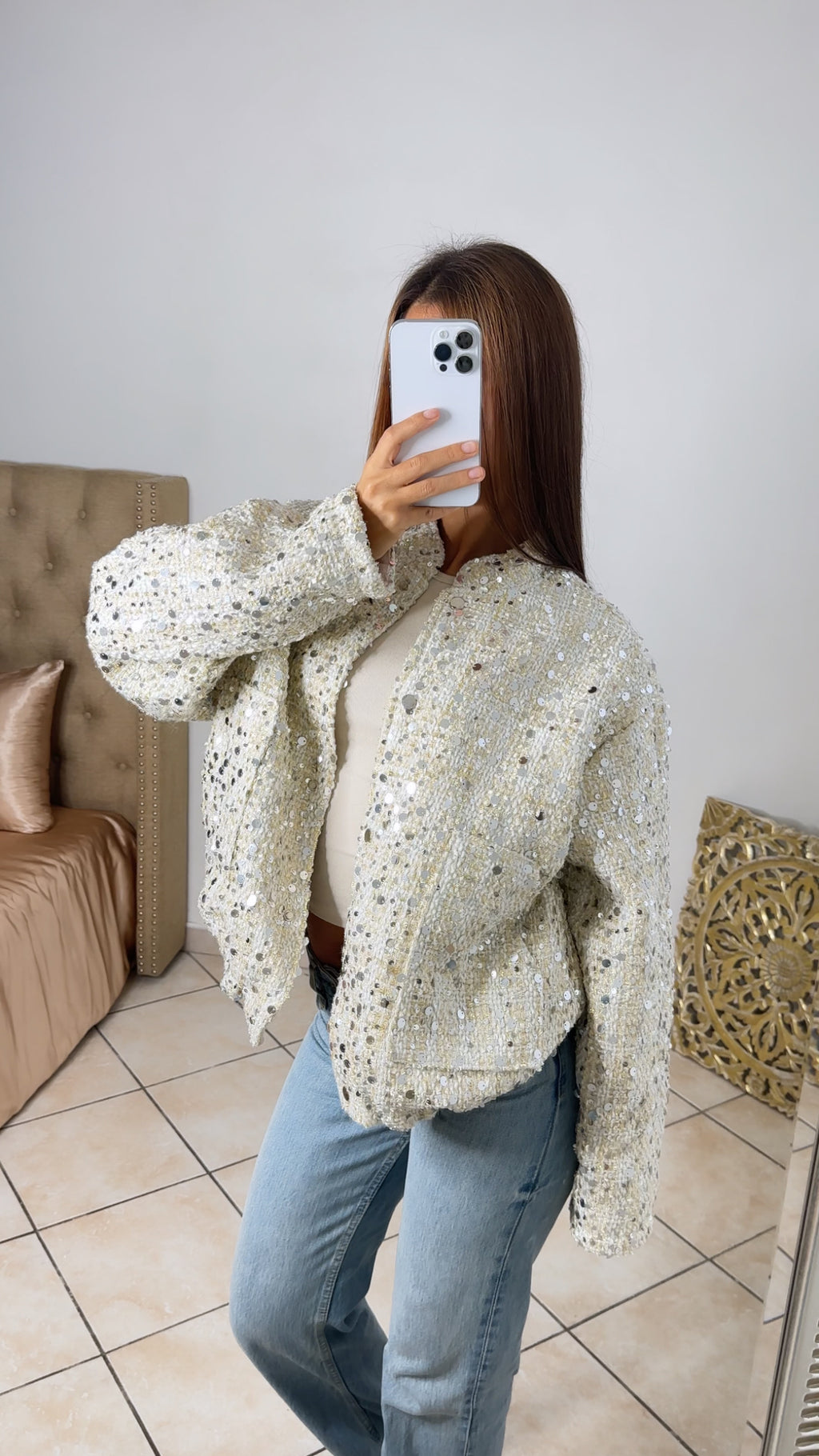 Bombers oversize à sequins [CREME]