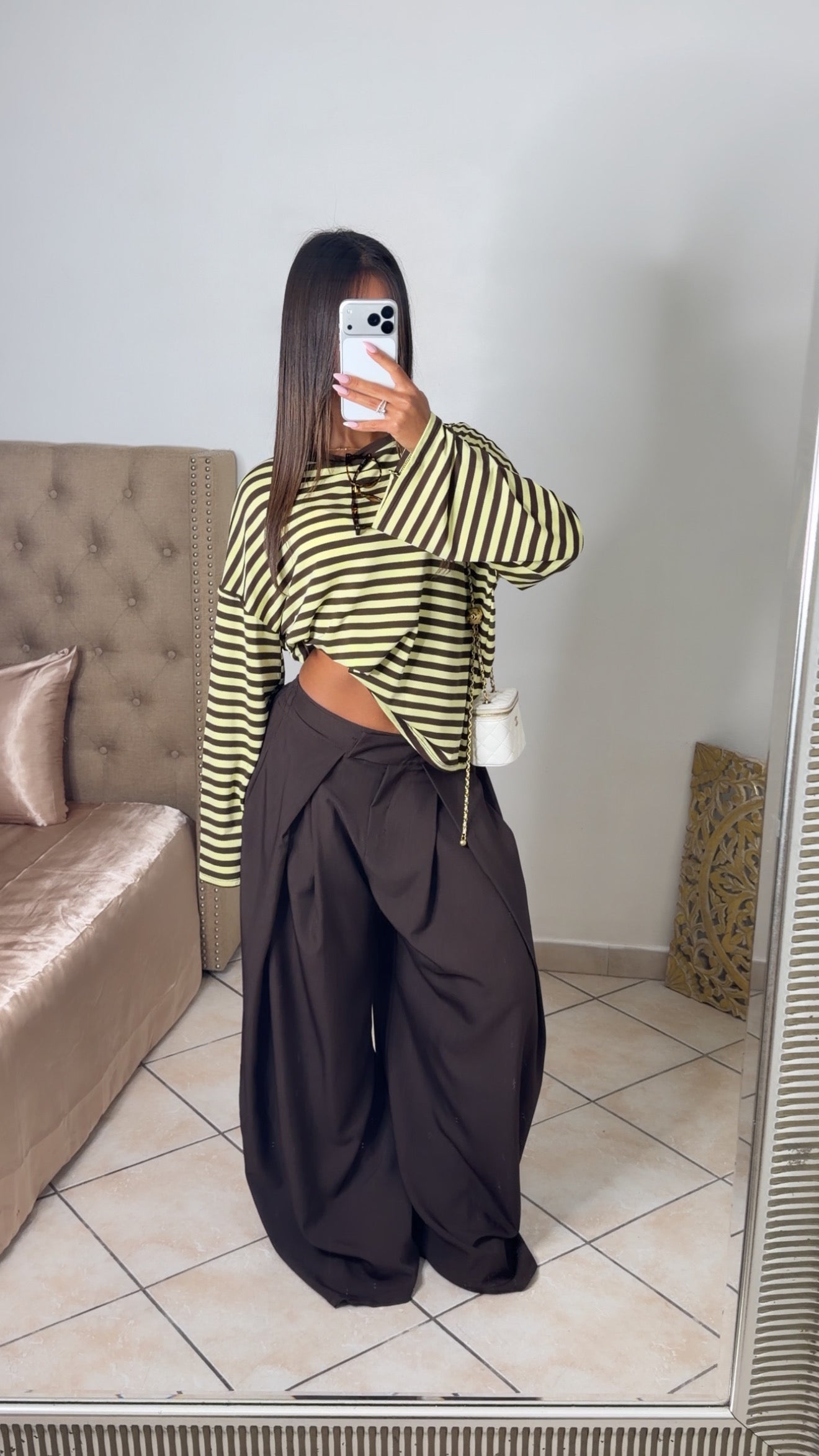 Pull oversize rayé [MARRON]