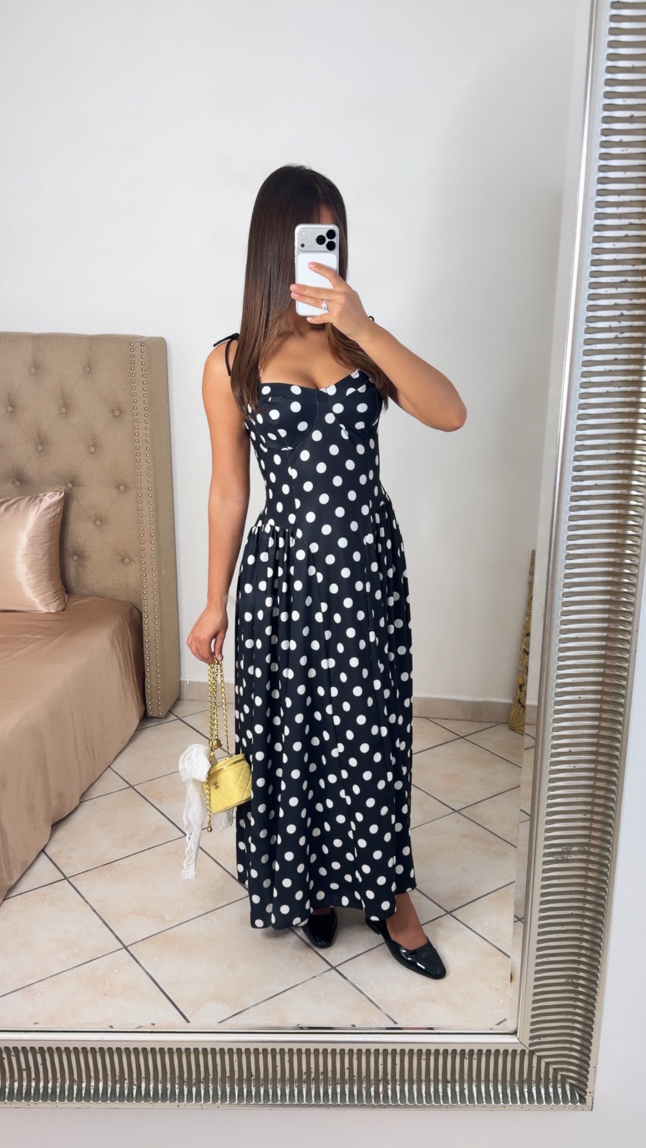 Robe longue évasée à pois [NOIR]