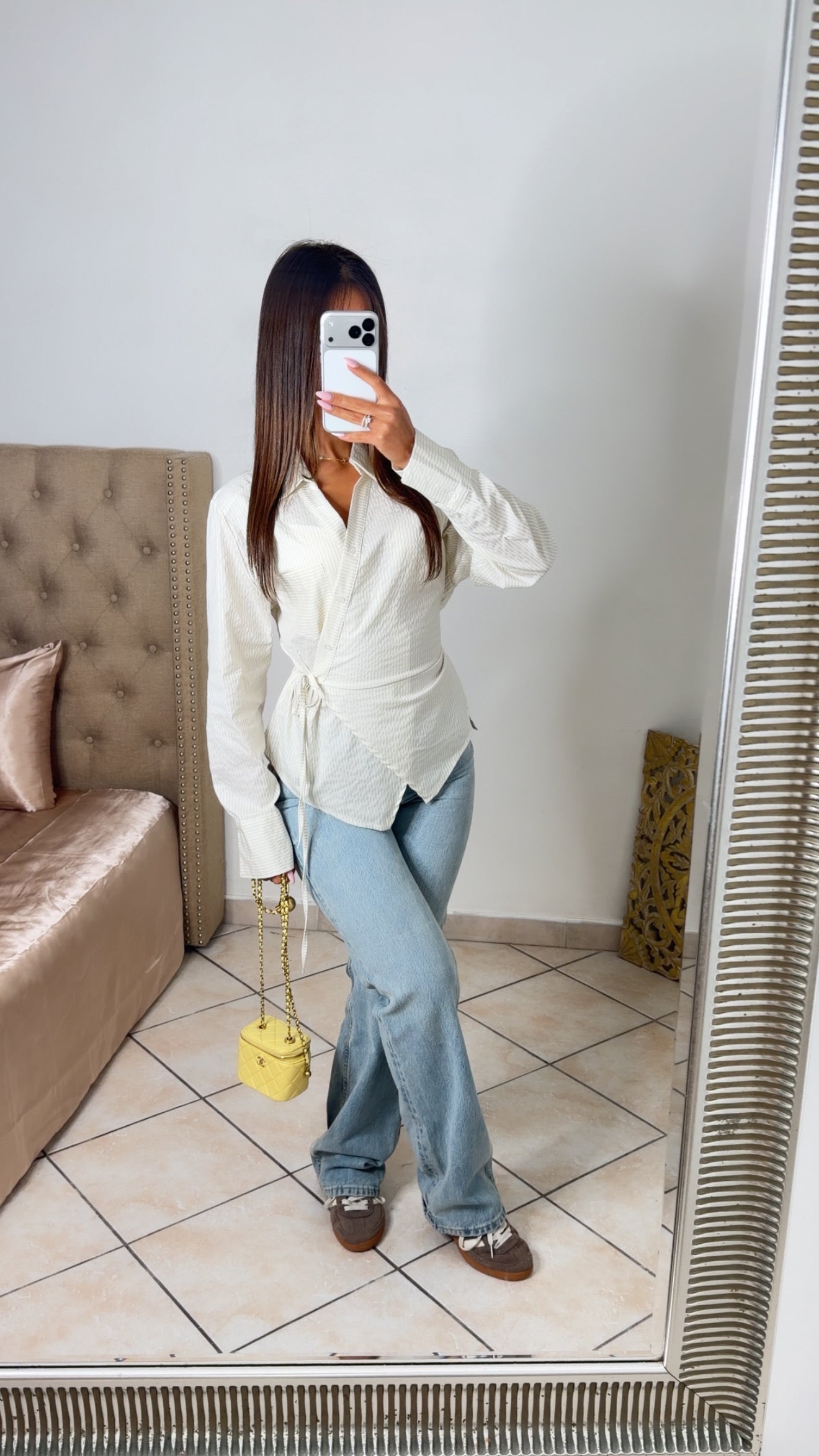 Chemise rayé à cintrer [BEIGE]