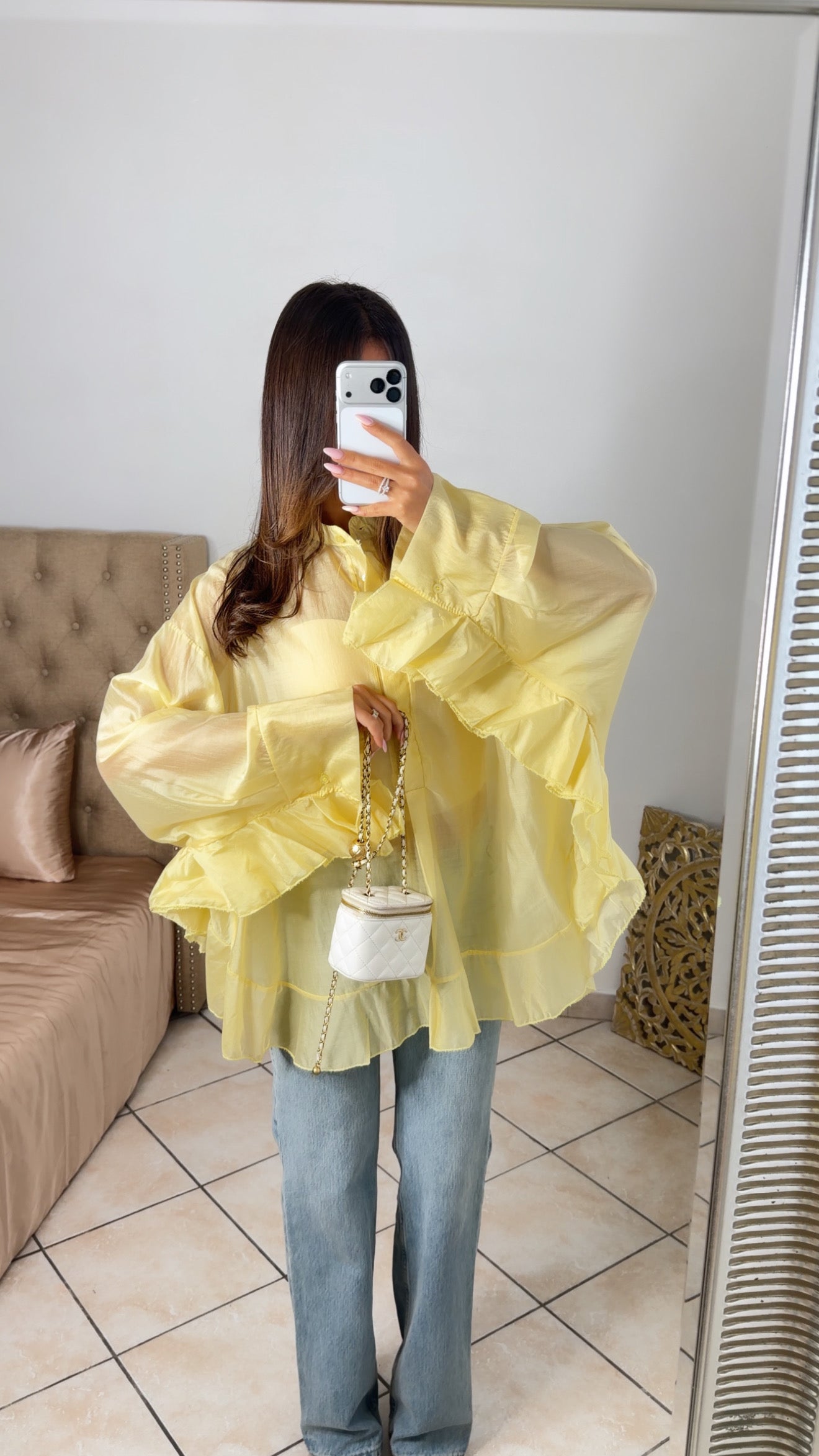 Blouse longue à volants [JAUNE]