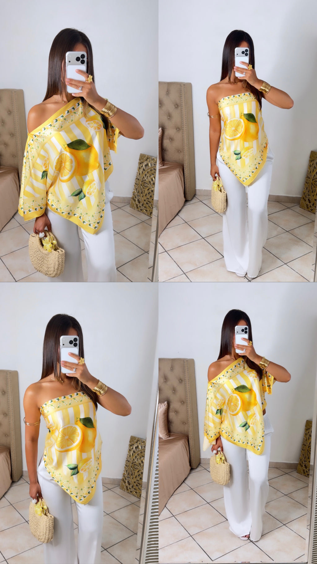 Top satiné triangle à motifs [CITRON]