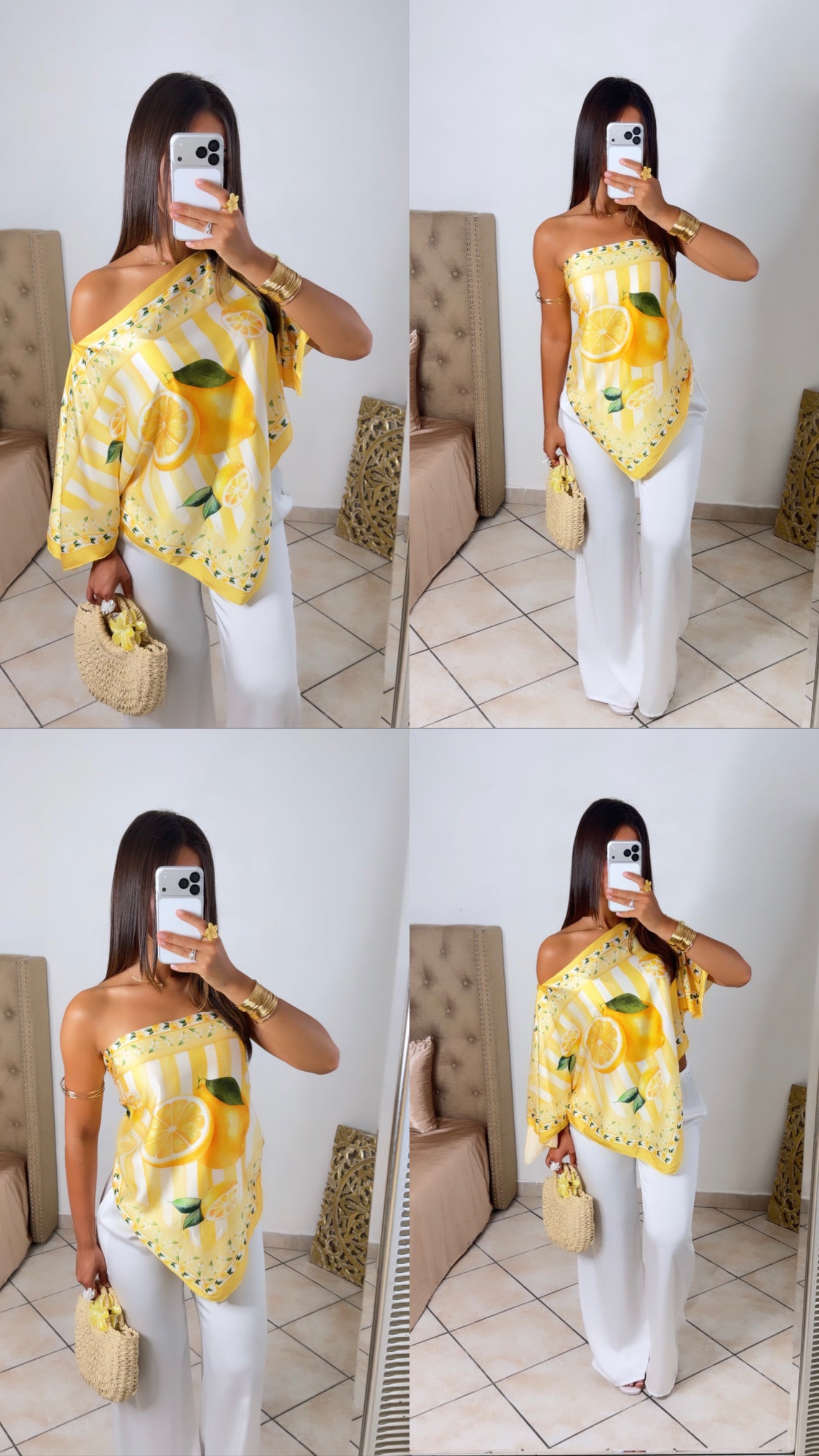 Top satiné triangle à motifs [CITRON]