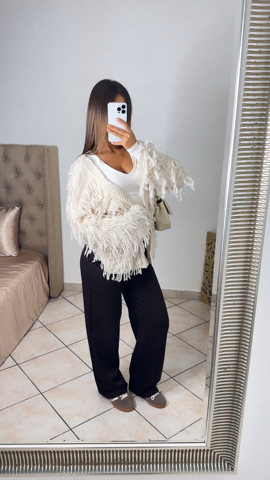 Cardigan en maille à franges [BEIGE]
