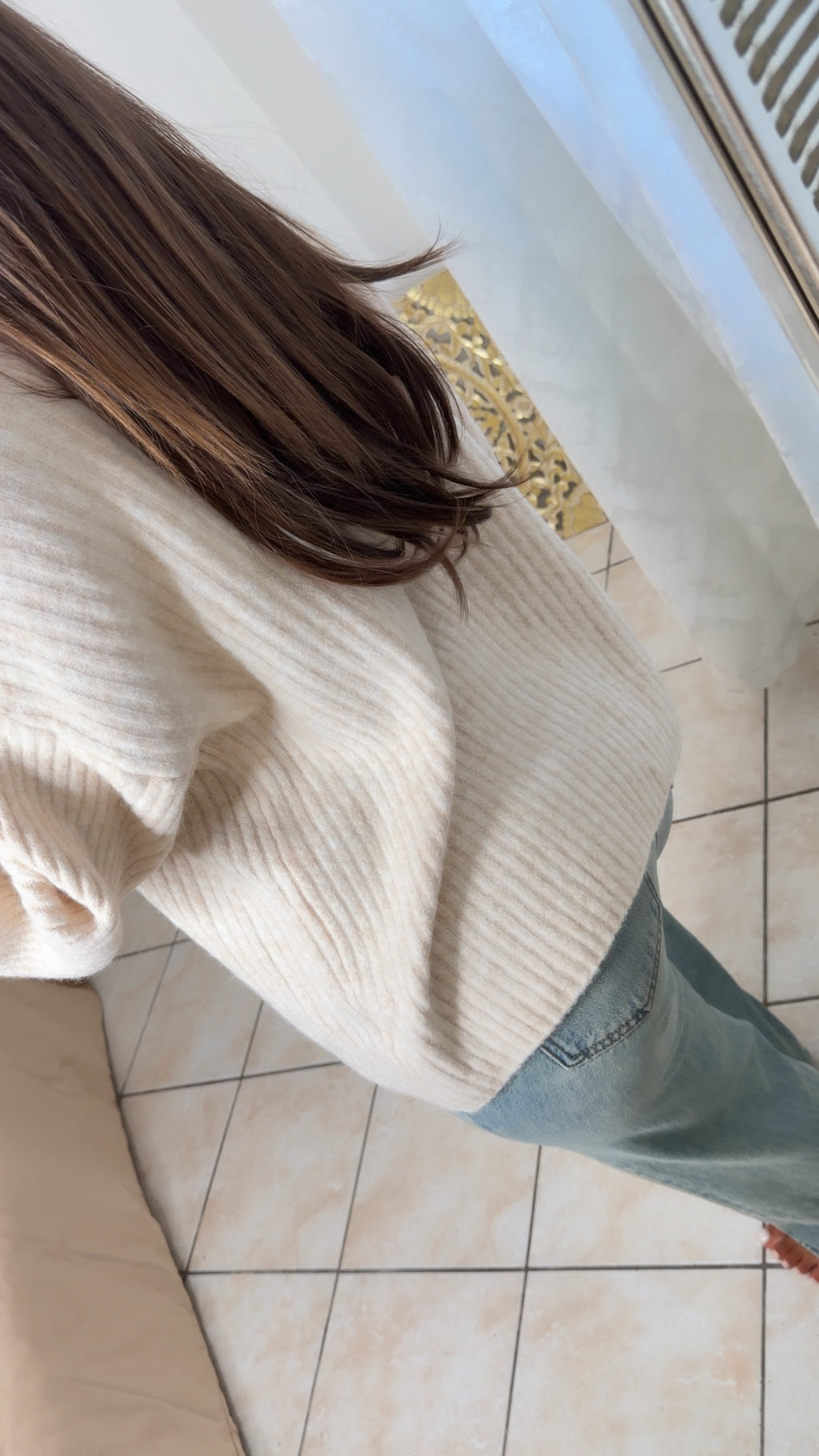 Gilet en maille col montant à zip [CREME]