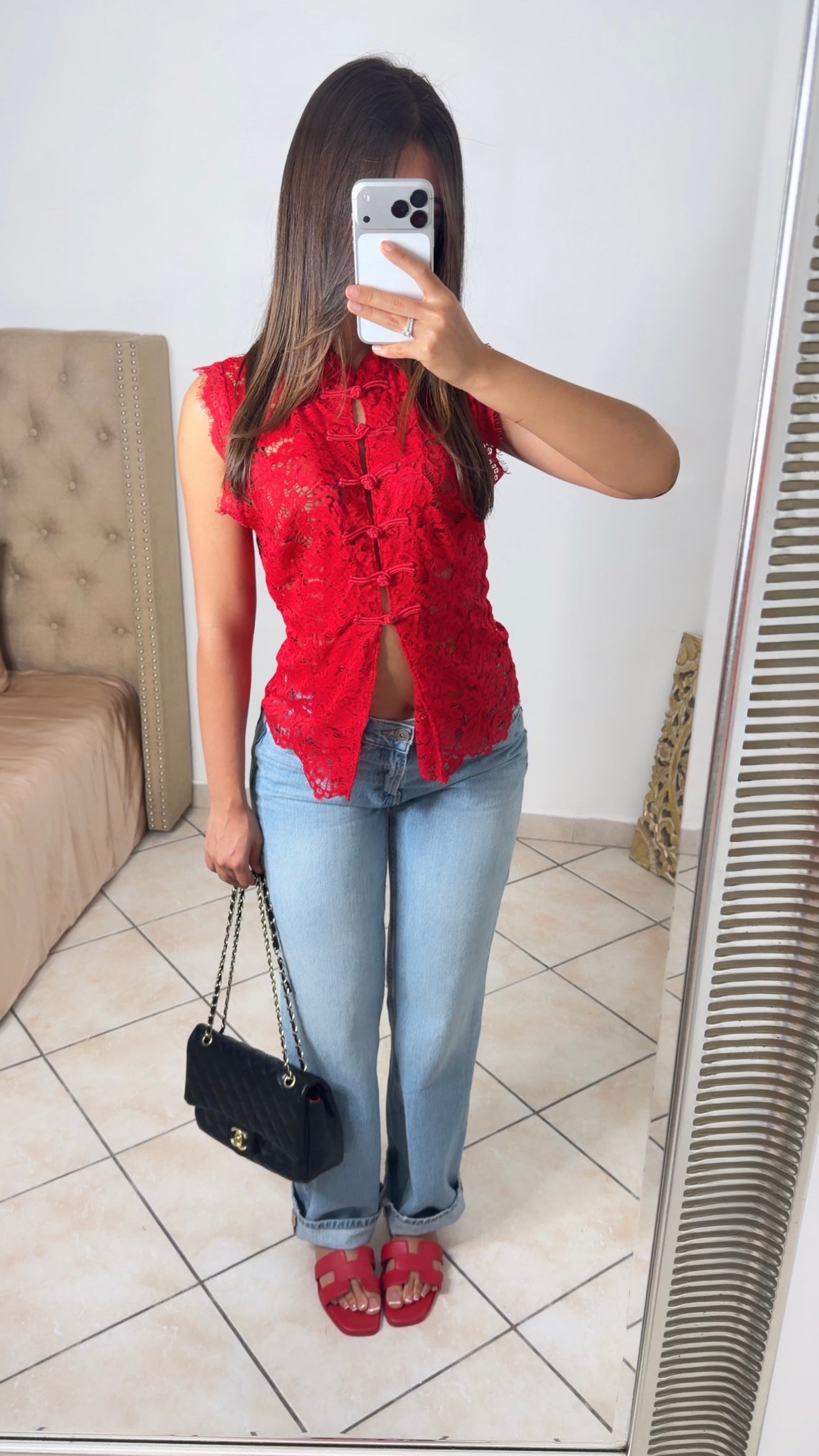 Top style Mao en dentelle transparent [ROUGE]