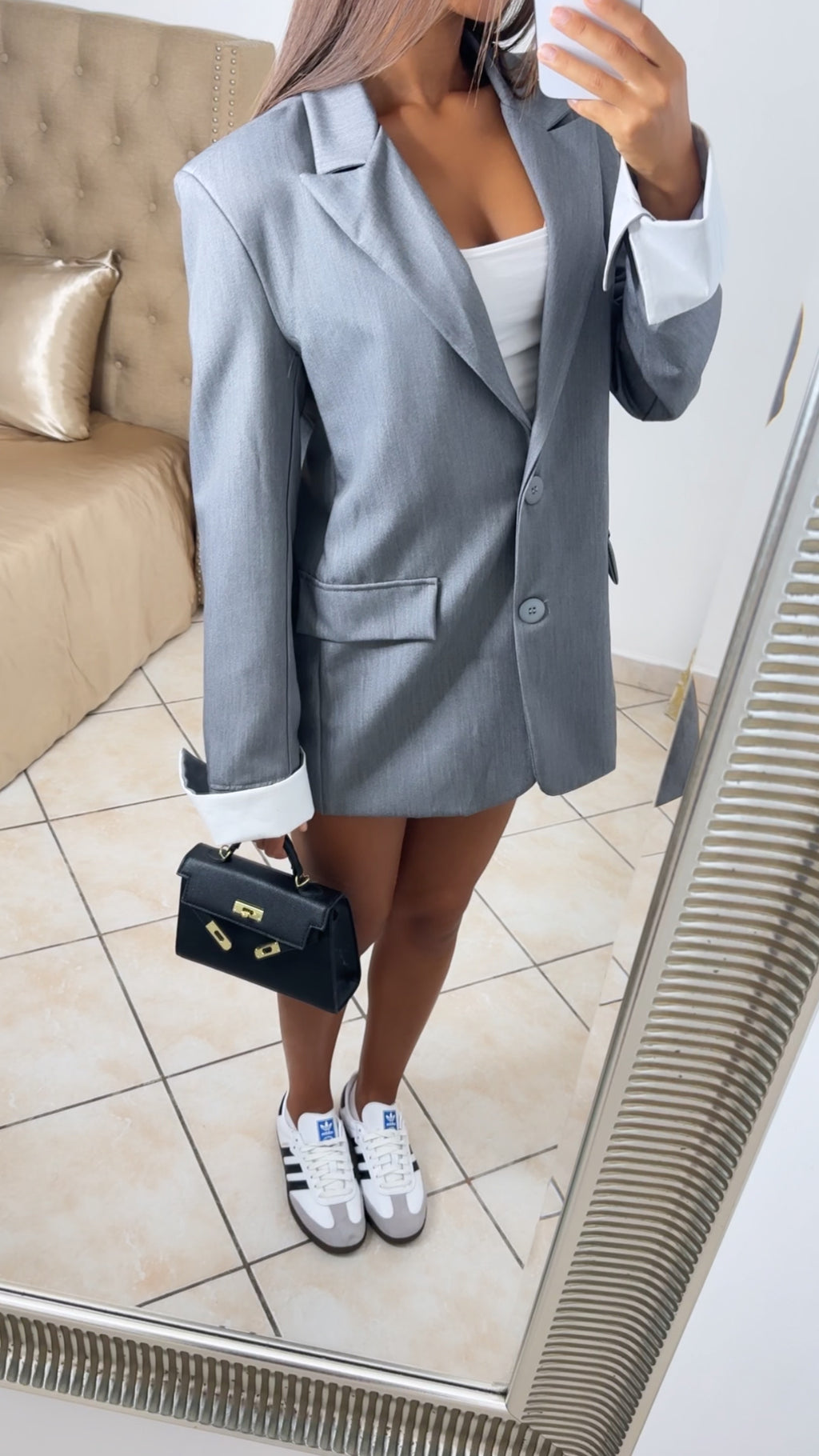 Blazer oversize à revers [GRIS]