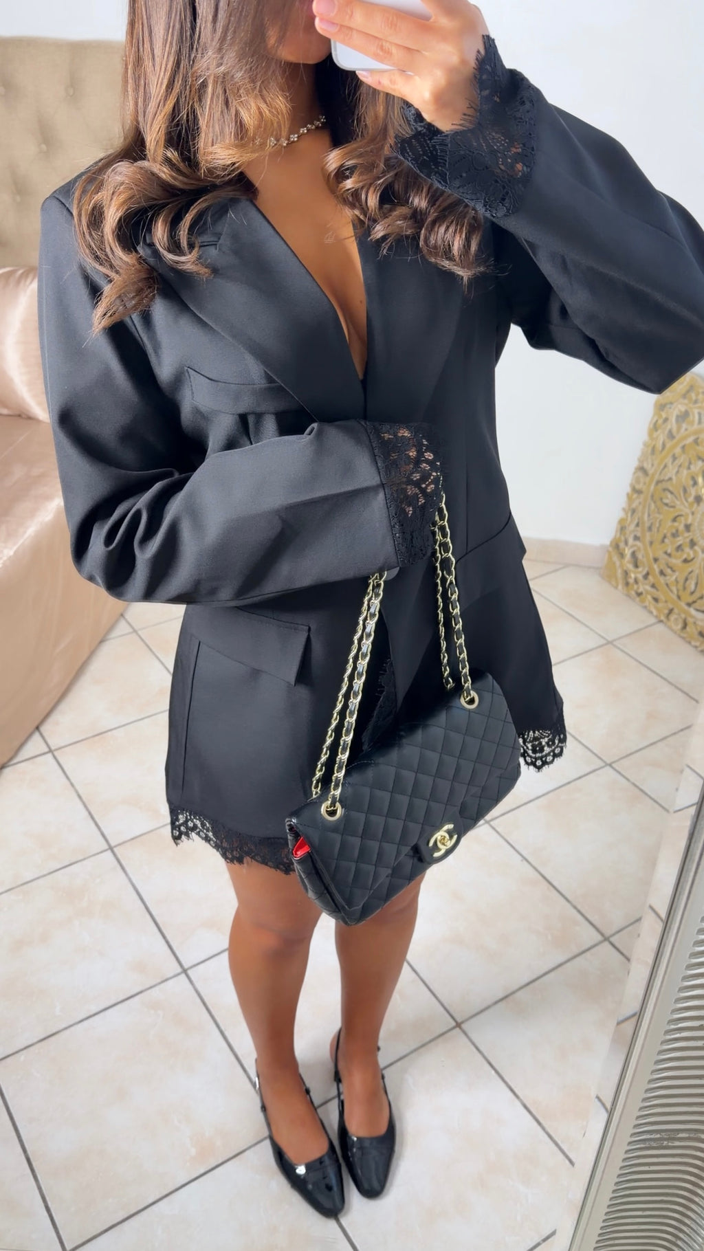 Robe blazer détails dentelle [NOIR]
