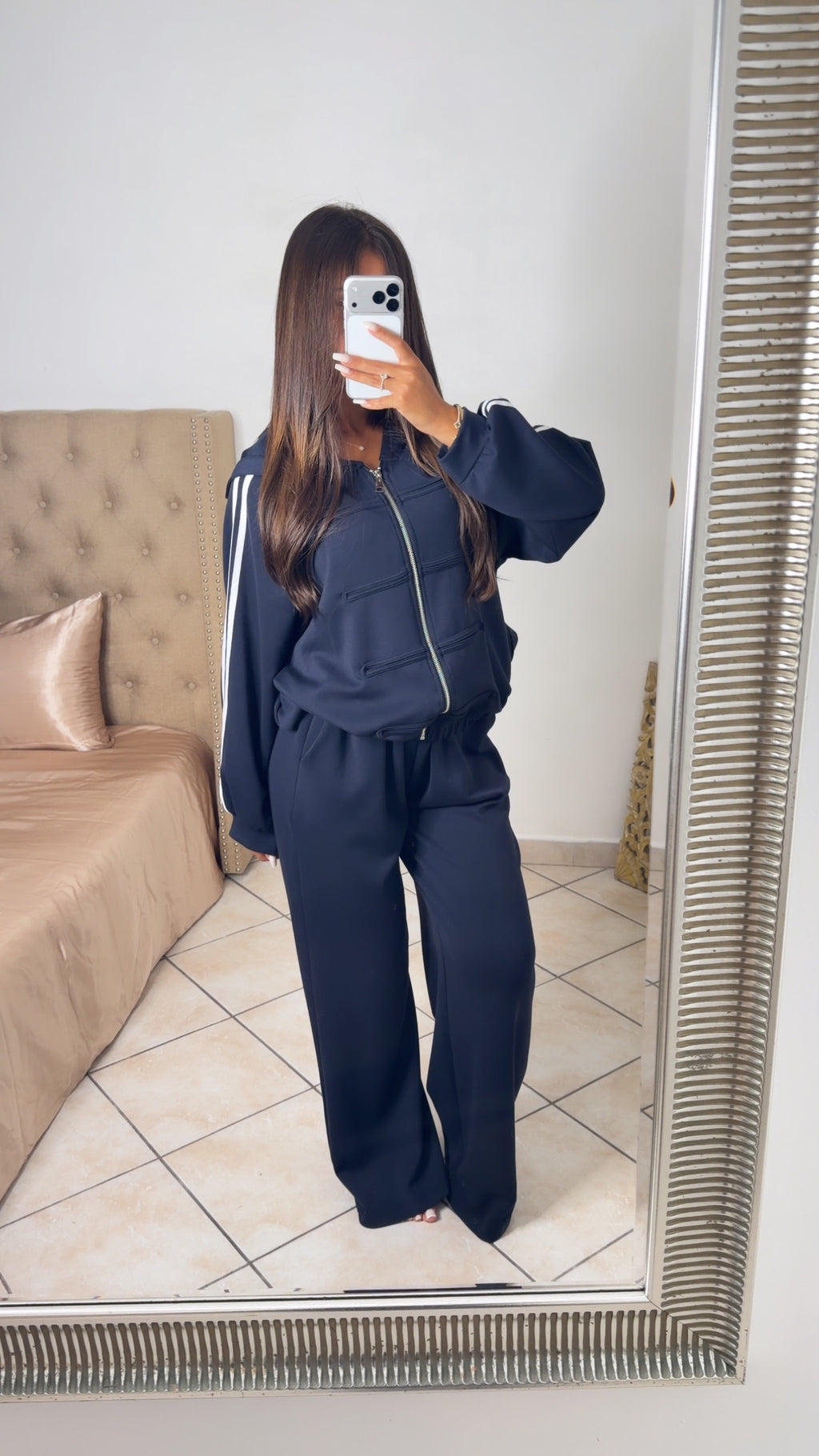 Ensemble sweat zippé détail asiatique et pantalon [MARINE]