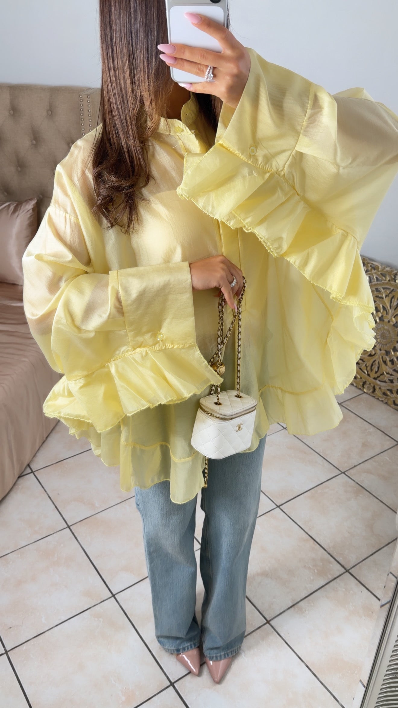 Blouse longue à volants [JAUNE]