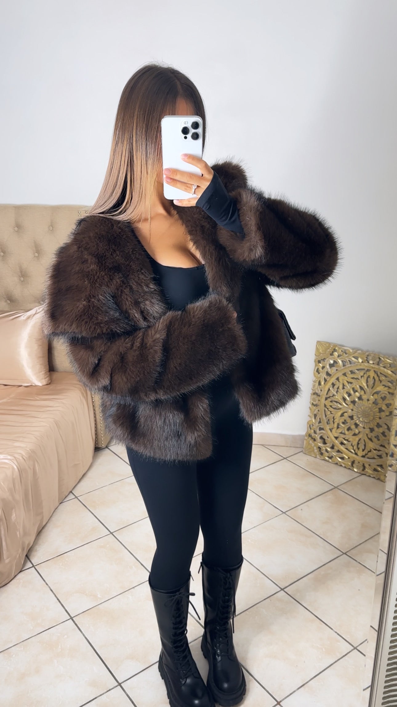 Manteau fausse fourrure [MARRON]