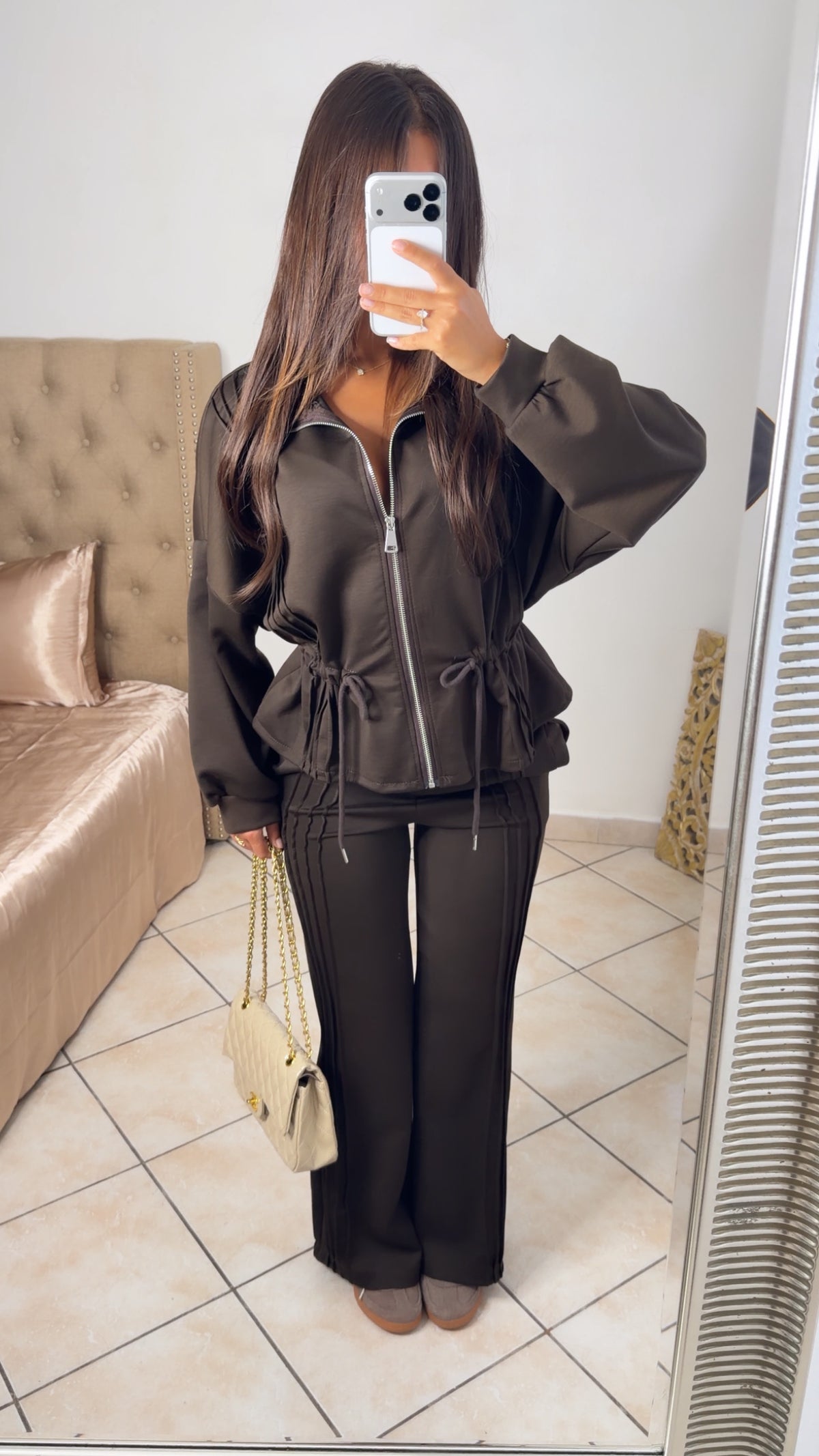 Ensemble Utility - veste zippée & pantalon droit [MARRON]