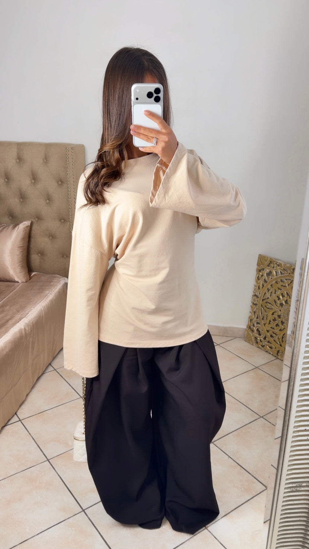 T-shirt oversize à cintrée au dos [BEIGE]