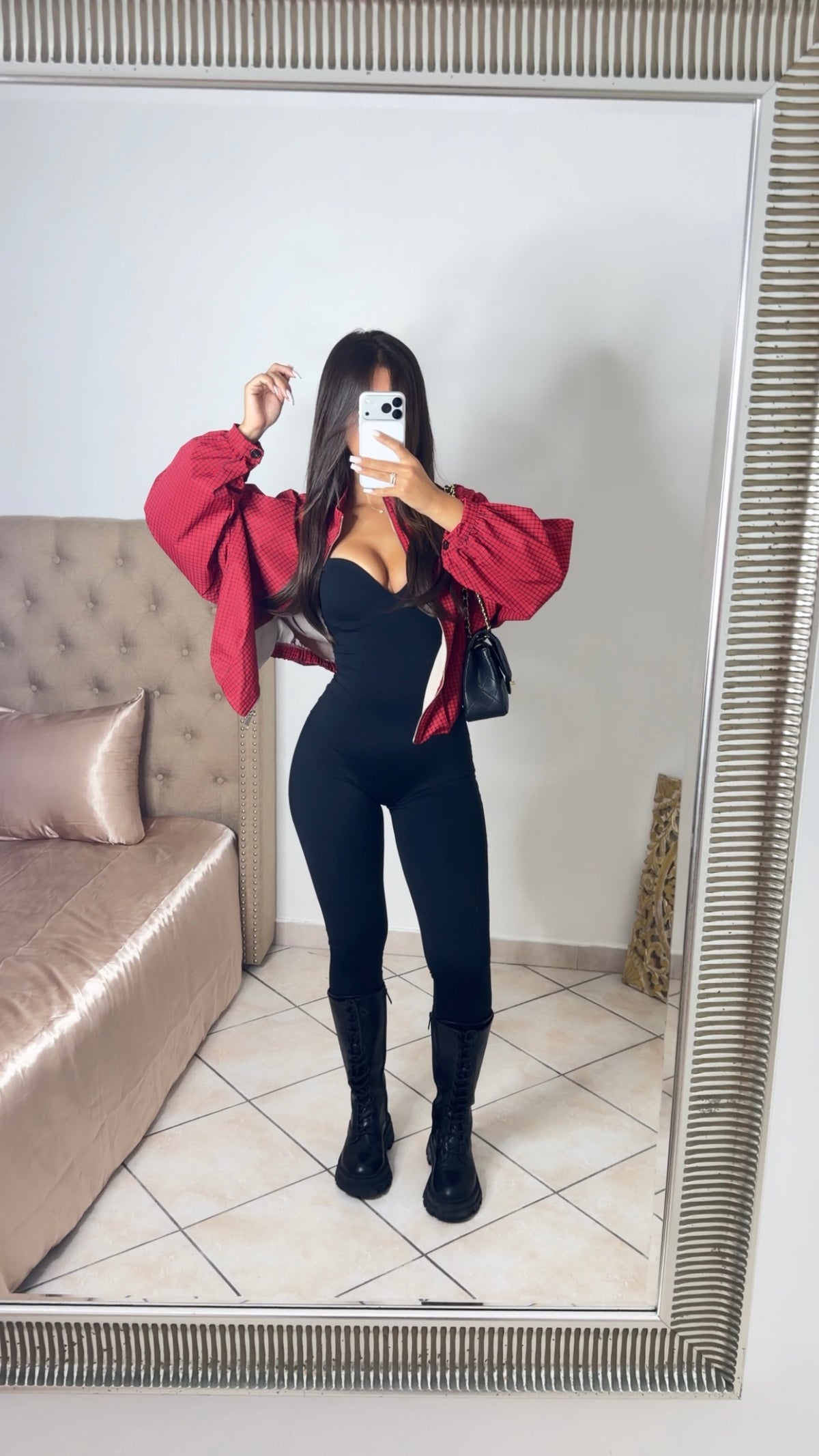 Veste bouffante à carreaux [ROUGE]