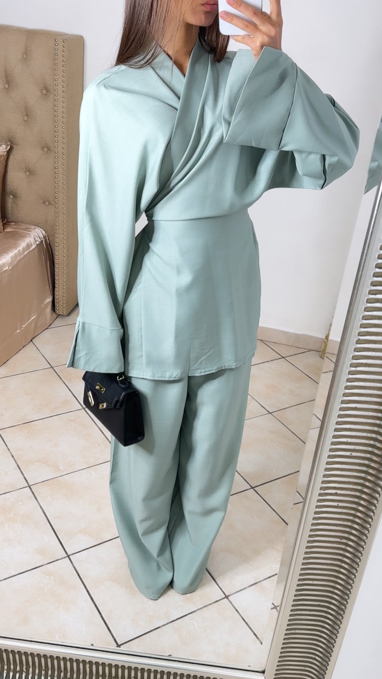 Ensemble kimono effet lin [TURQUOISE]