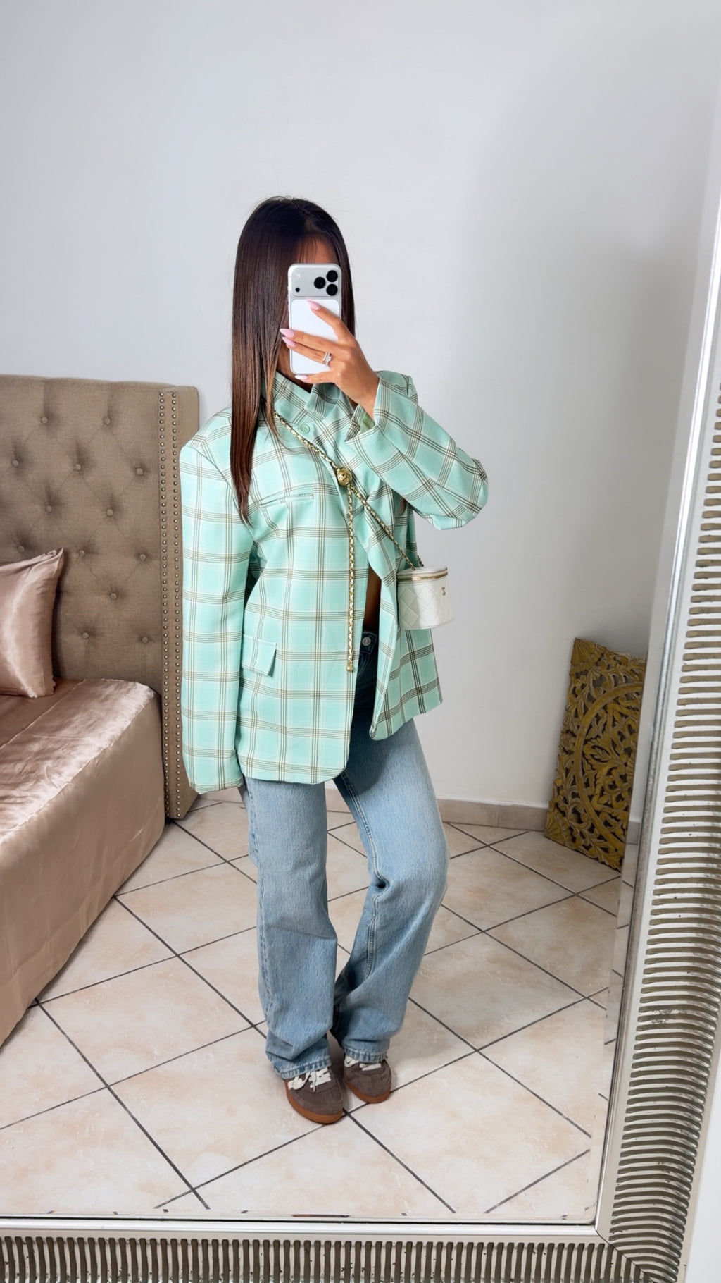 Blazer surdimensionné à carreaux [MENTHE]