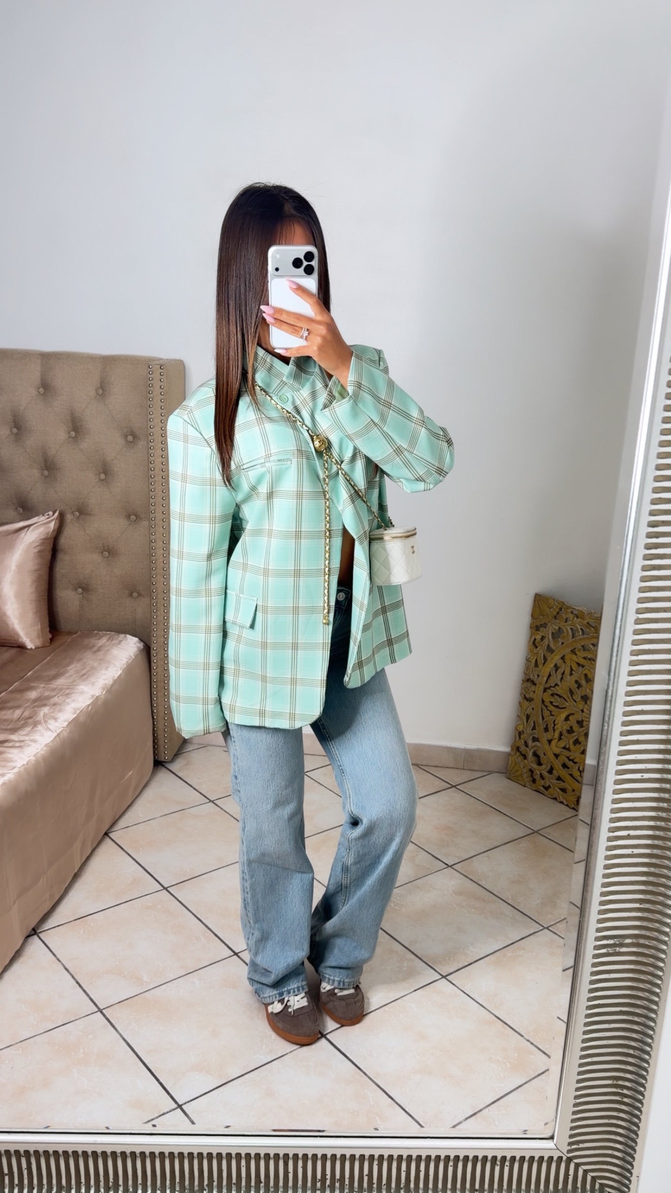 Blazer surdimensionné à carreaux [MENTHE]