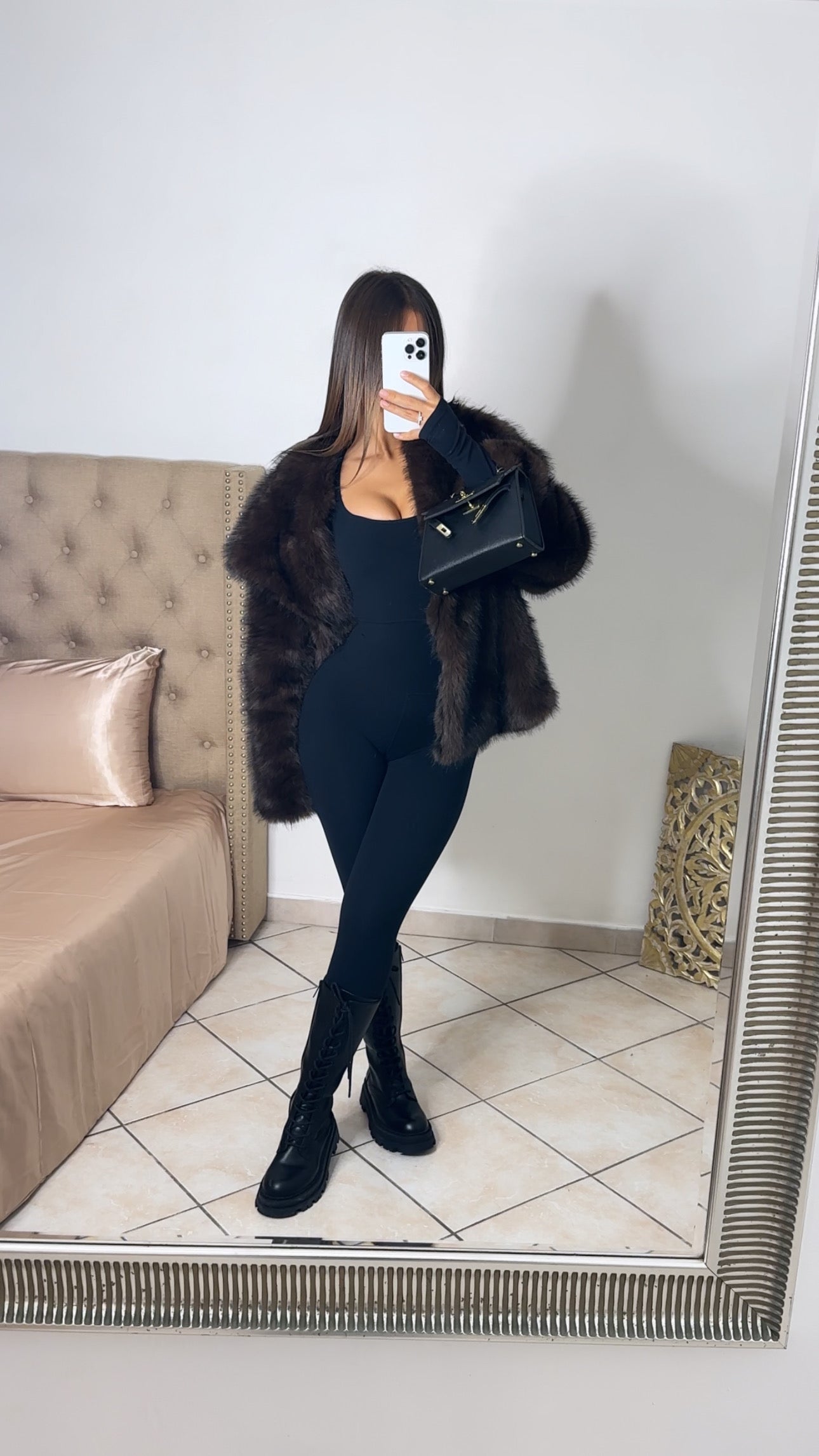 Manteau fausse fourrure [MARRON]