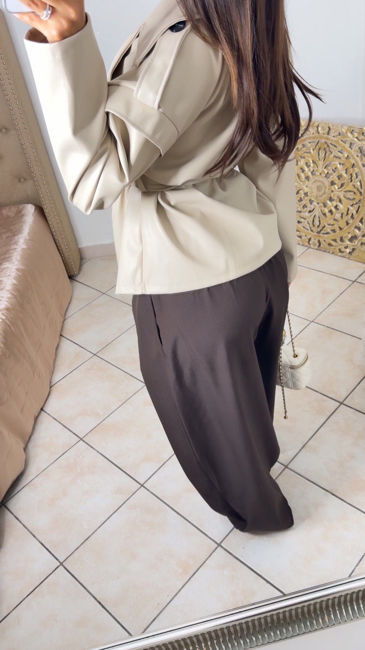 Veste style trench en similicuir [BEIGE]