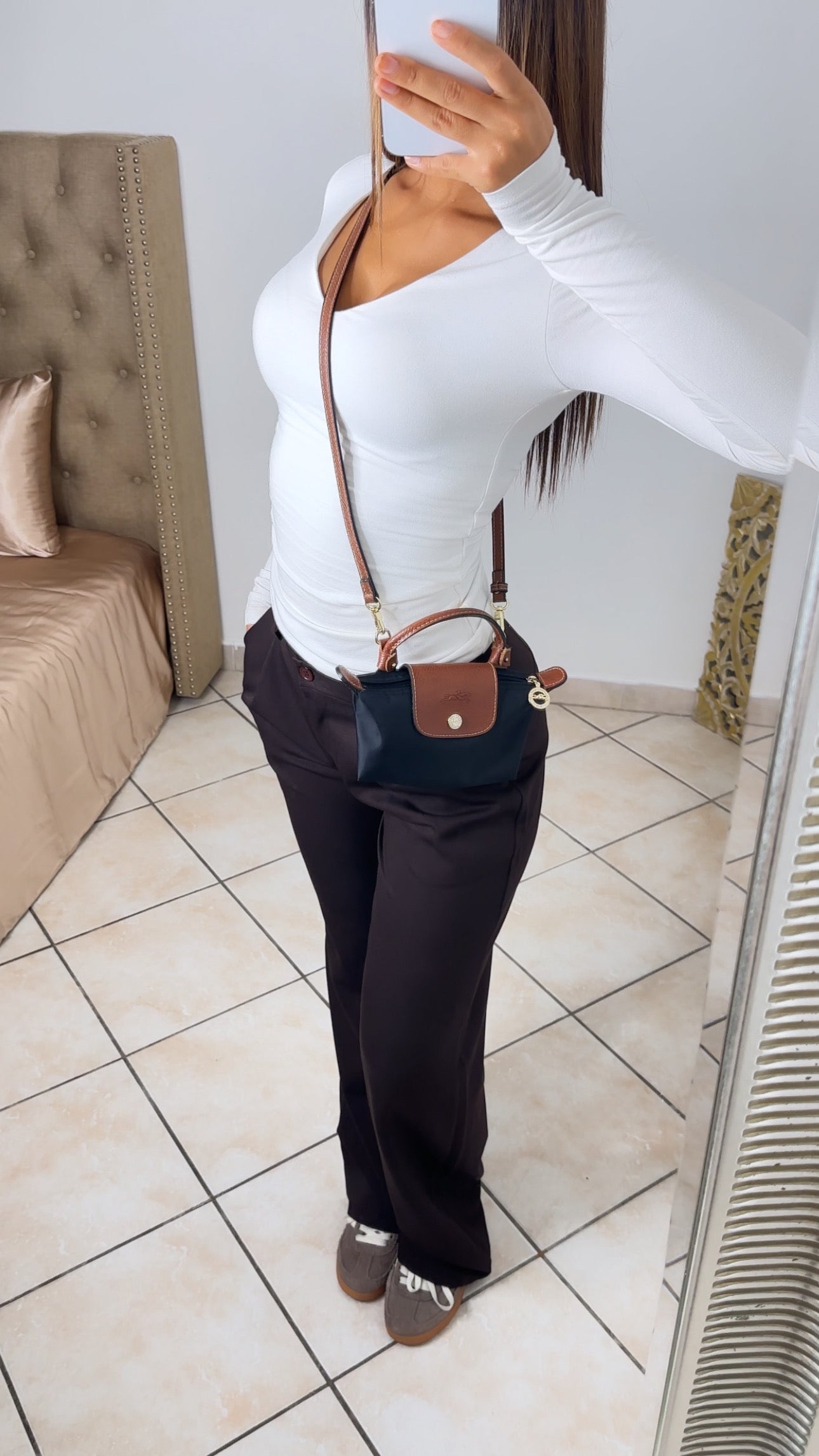 Pantalon WIDE LEG taille basse [MARRON] #727