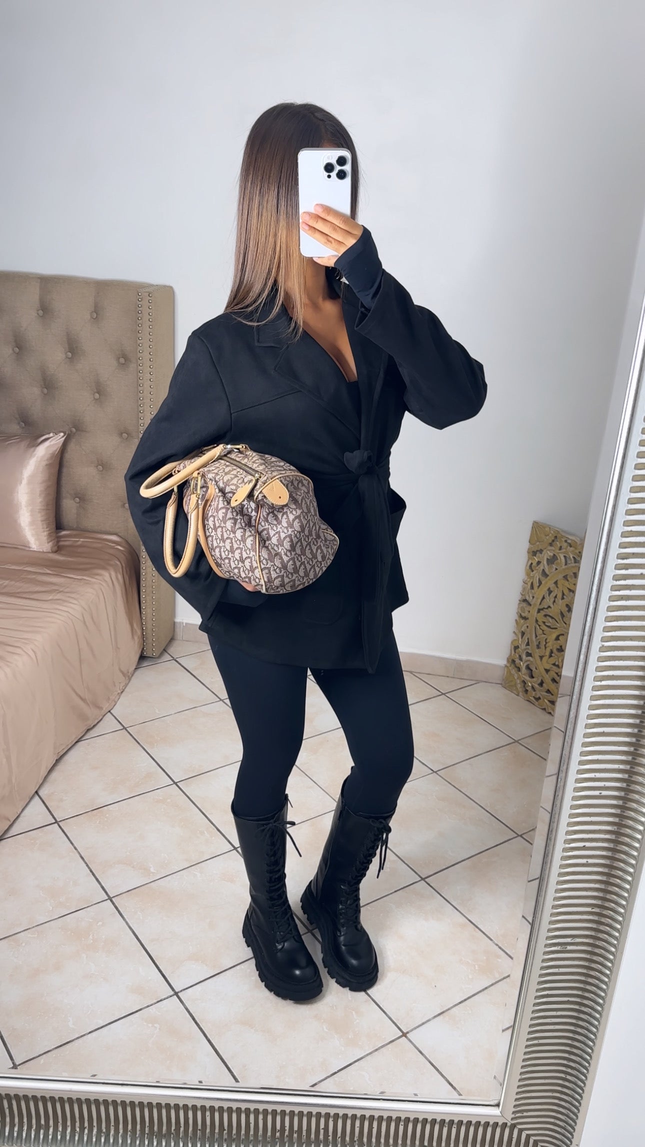 Veste à ceinture effet daim [NOIR]