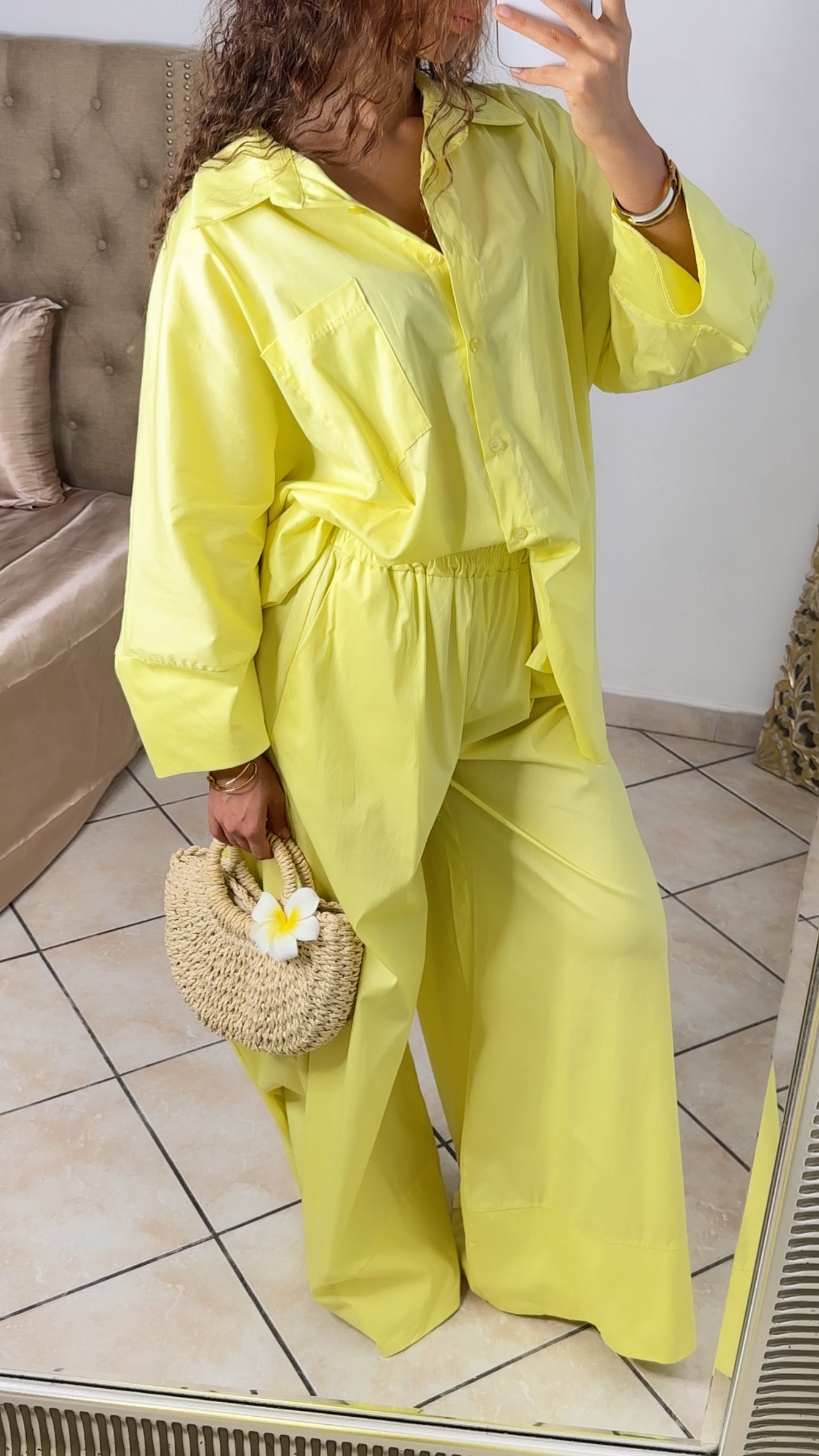Ensemble chemise oversize et pantalon en popeline [JAUNE]