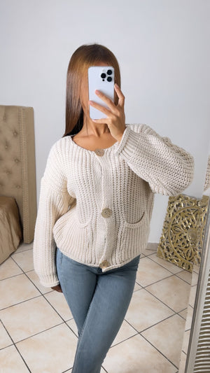 Cardigan à boutons doré [BEIGE]