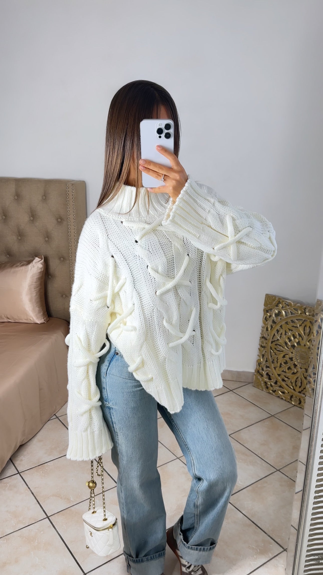 Pull oversize détails cordes [CREME]