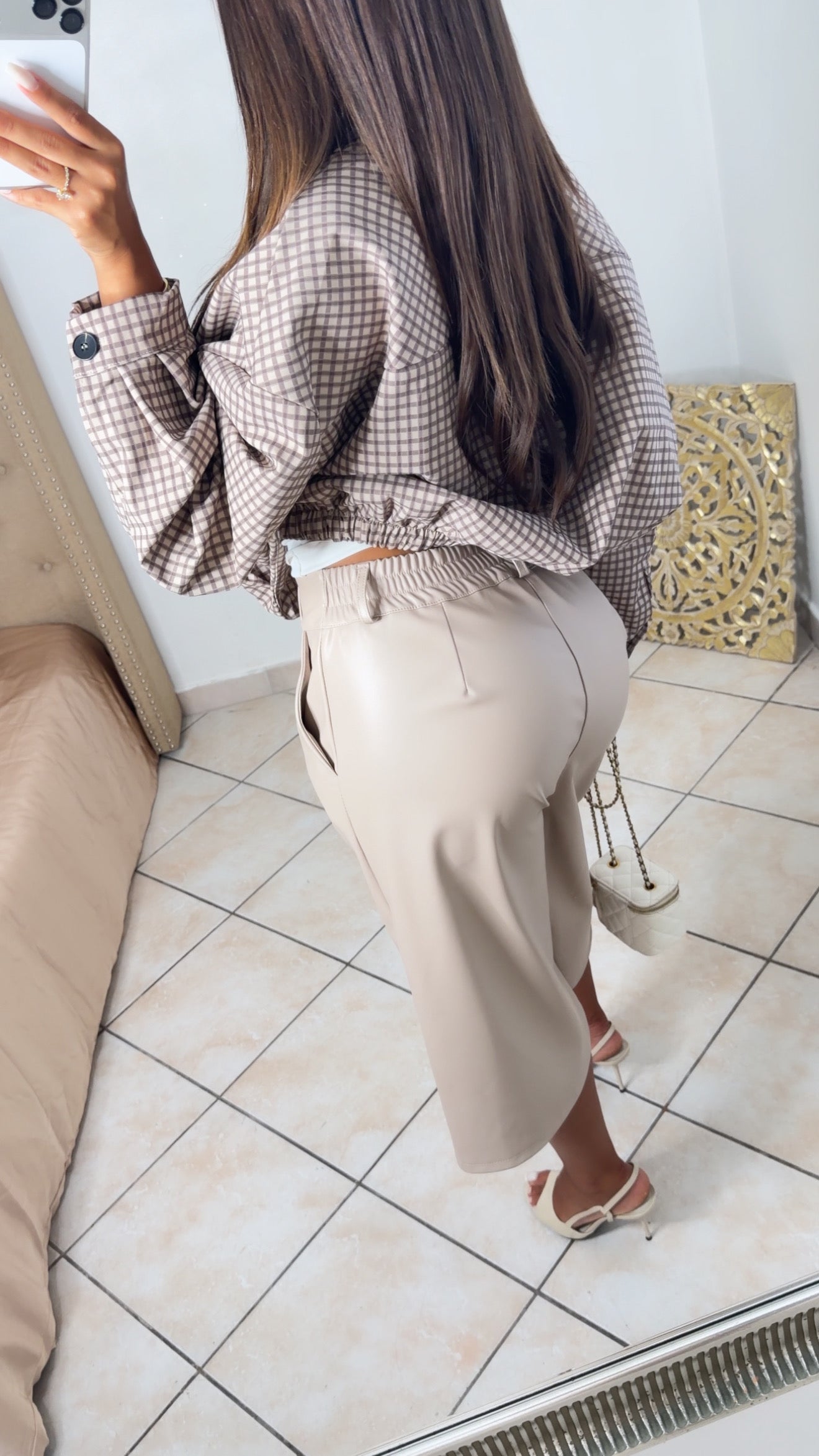 Veste bouffante à carreaux [BEIGE]