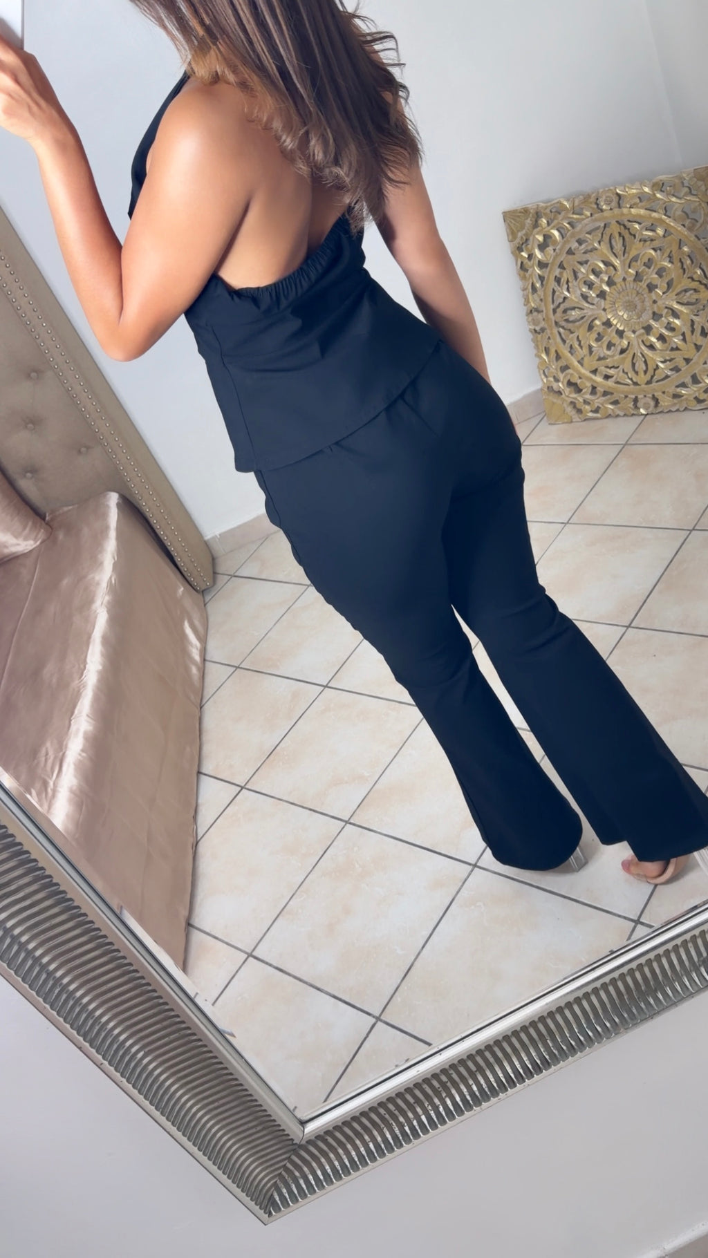 Ensemble top corset et pantalon flare évasé [NOIR]