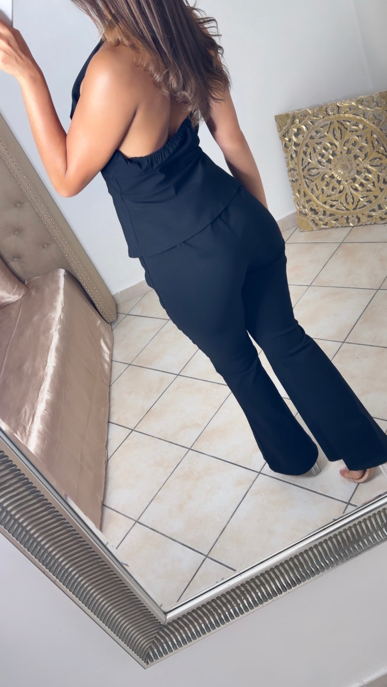 Ensemble top corset et pantalon flare évasé [NOIR]
