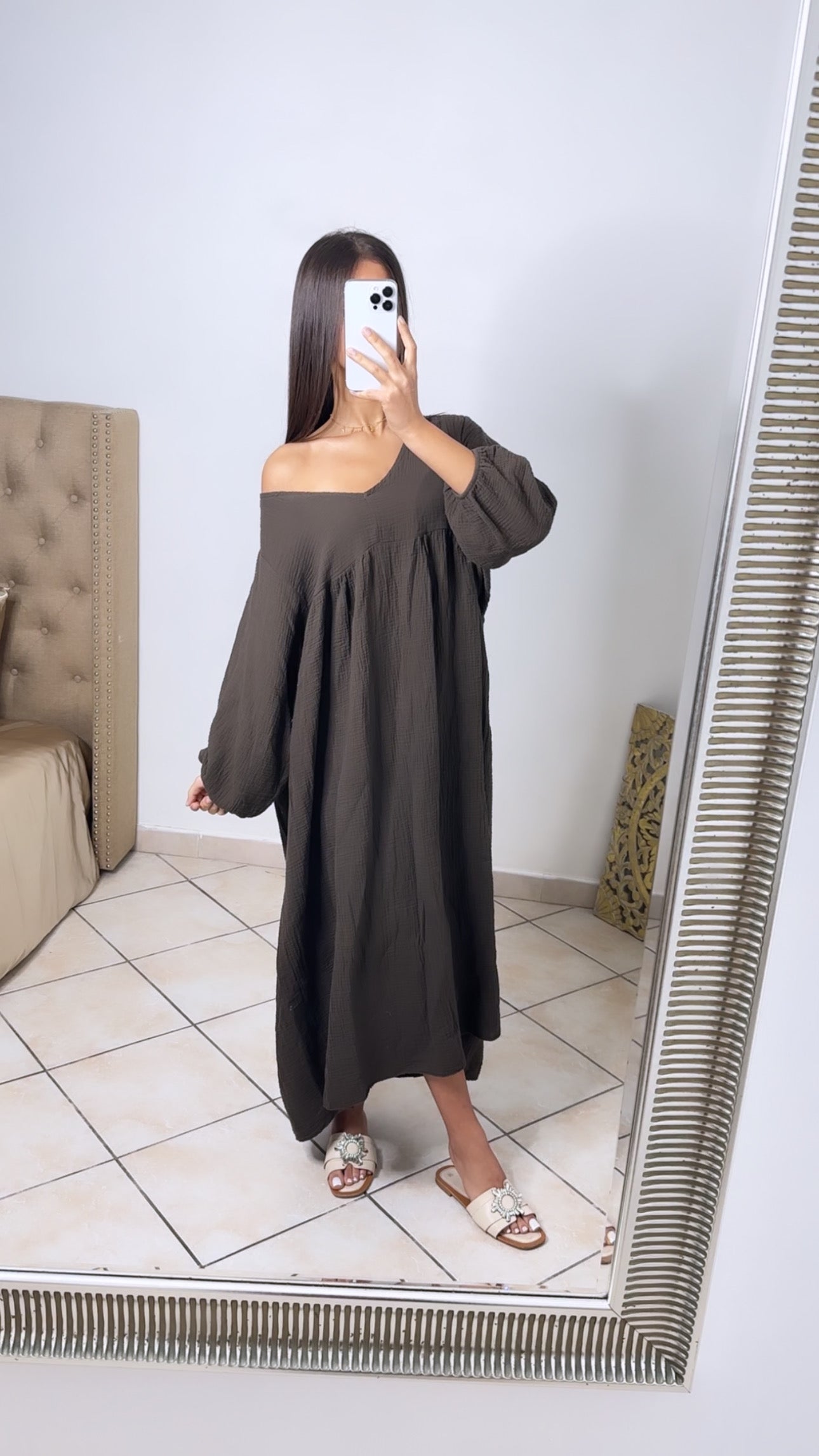 Robe ample gaze de coton [MARRON]