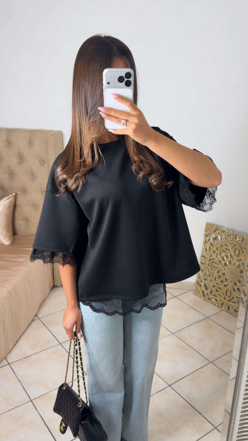 T-shirt oversize dos en dentelle [NOIR]