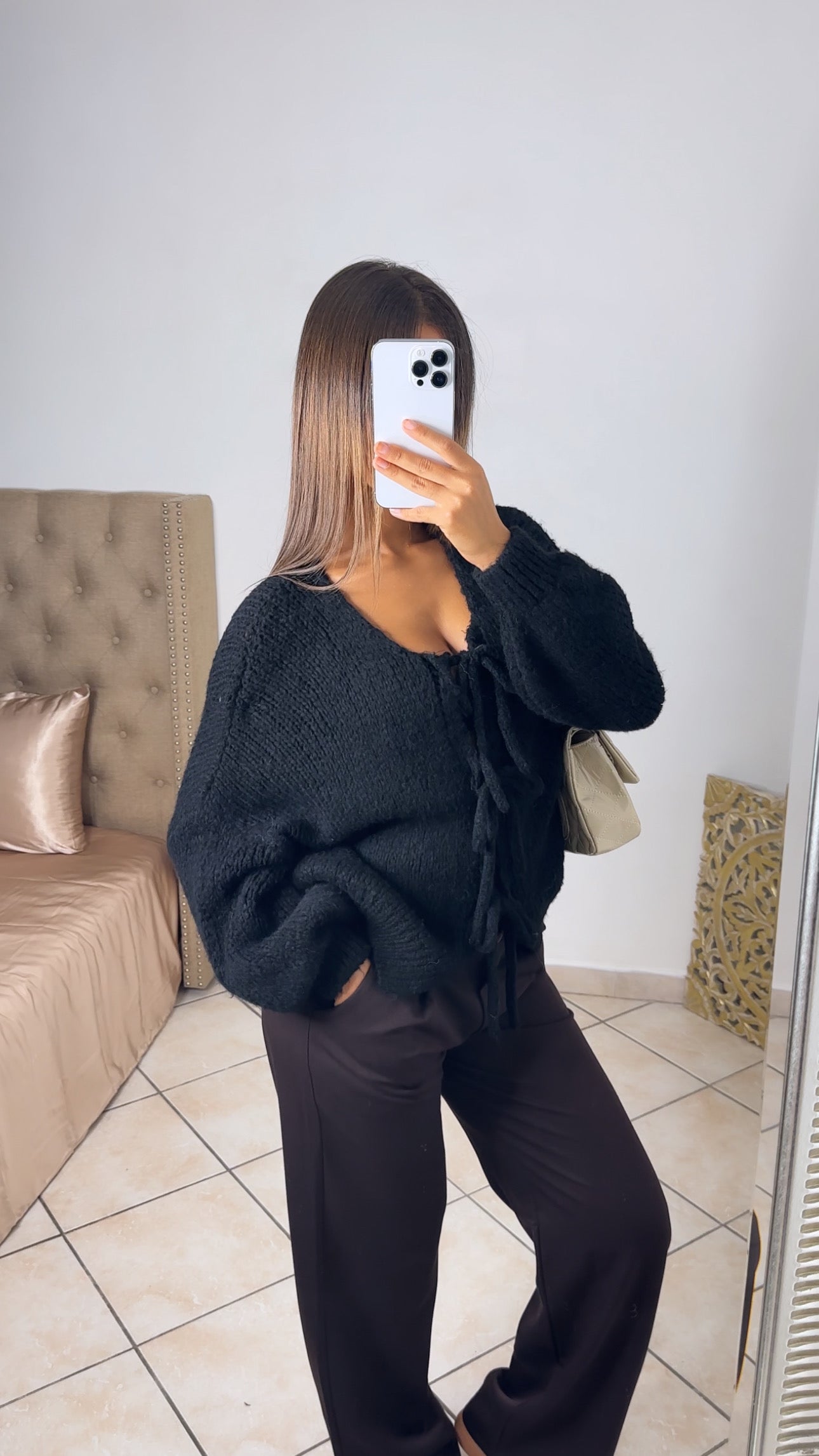 Cardigan en maille triple noeuds [NOIR]