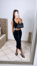 Ensemble top & jupe à boutons [NOIR] #7939