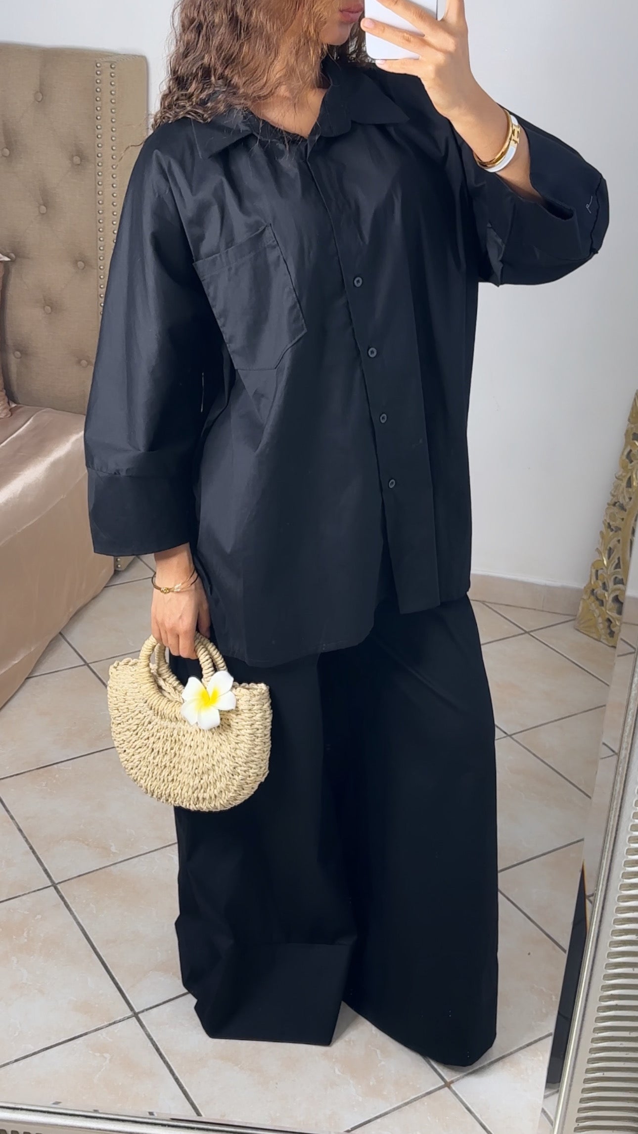 Ensemble chemise oversize et pantalon en popeline [NOIR]