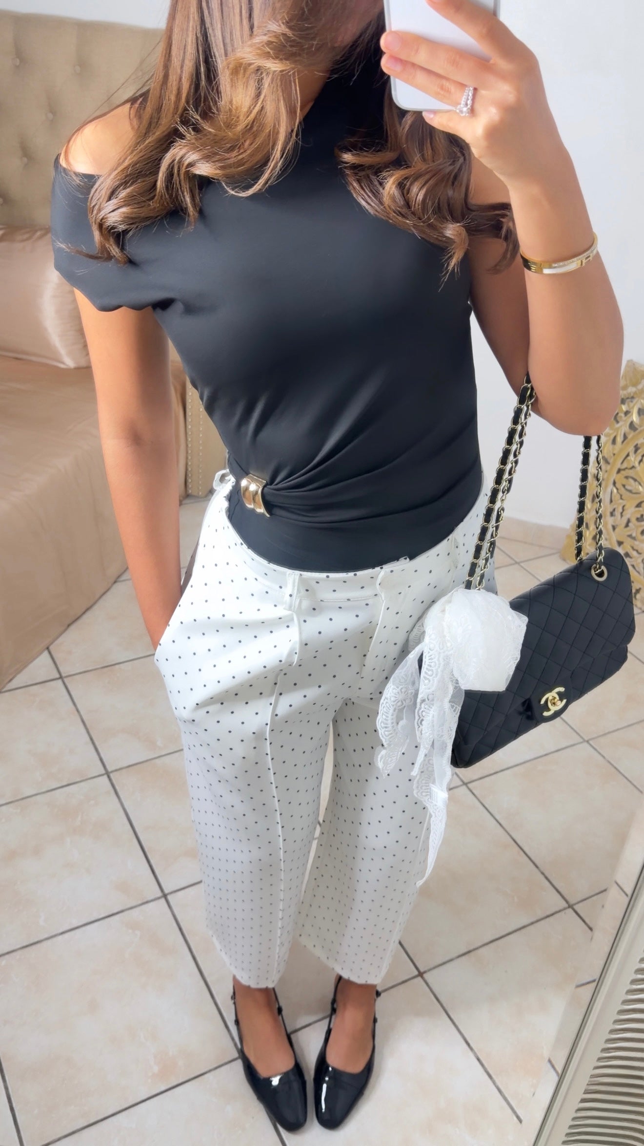 Pantalon cropped à pois [BLANC]