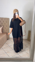 Robe t-shirt bimatière dentelle [NOIR]