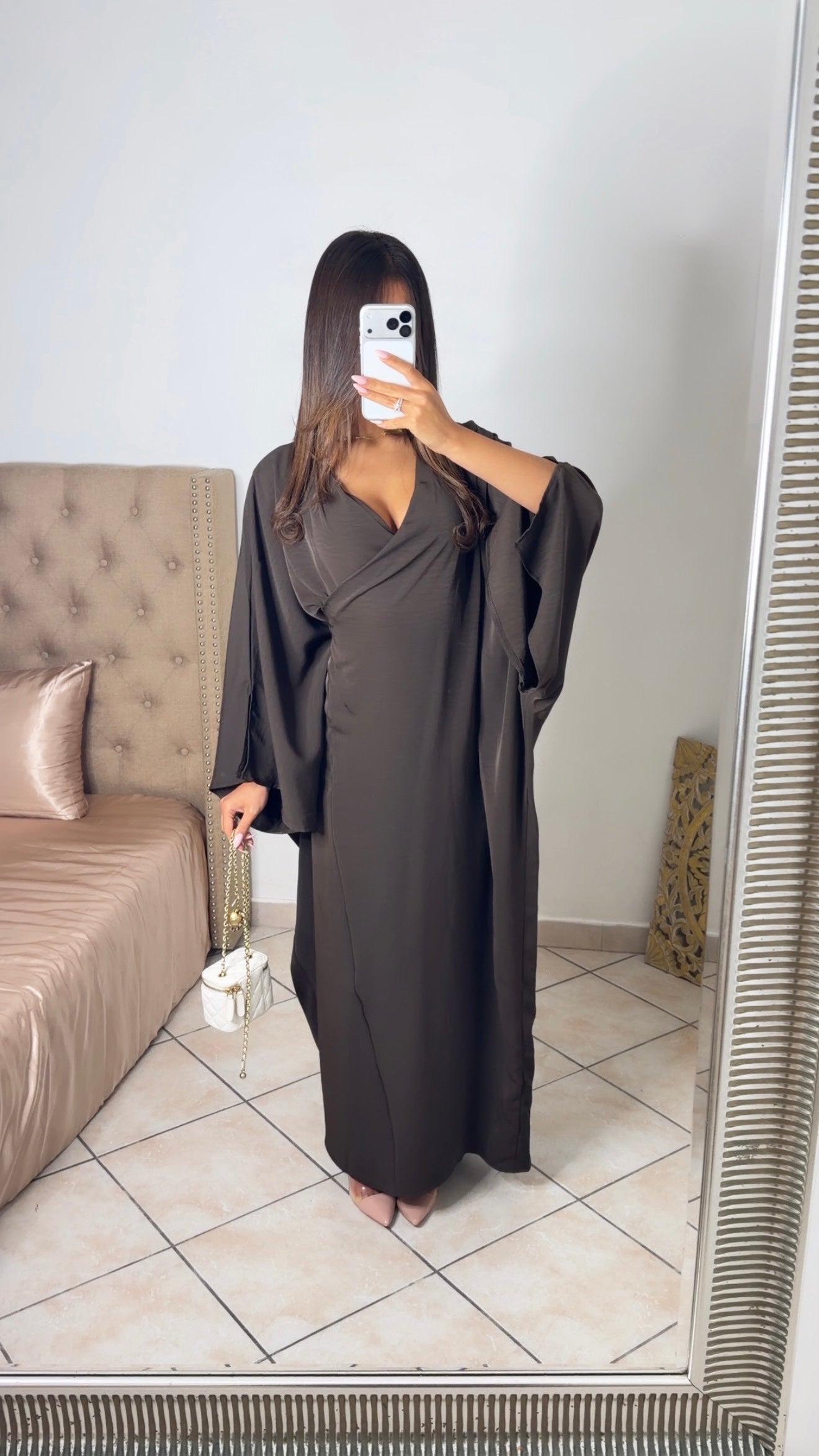 Abaya cache-cœur Dubaï [MARRON]