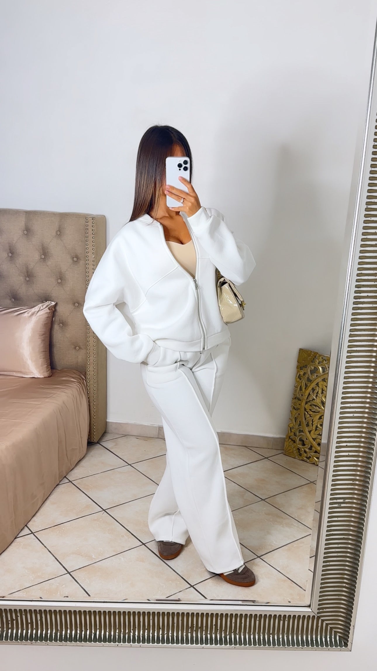 Ensemble veste à zip & pantalon jogging [BLANC]