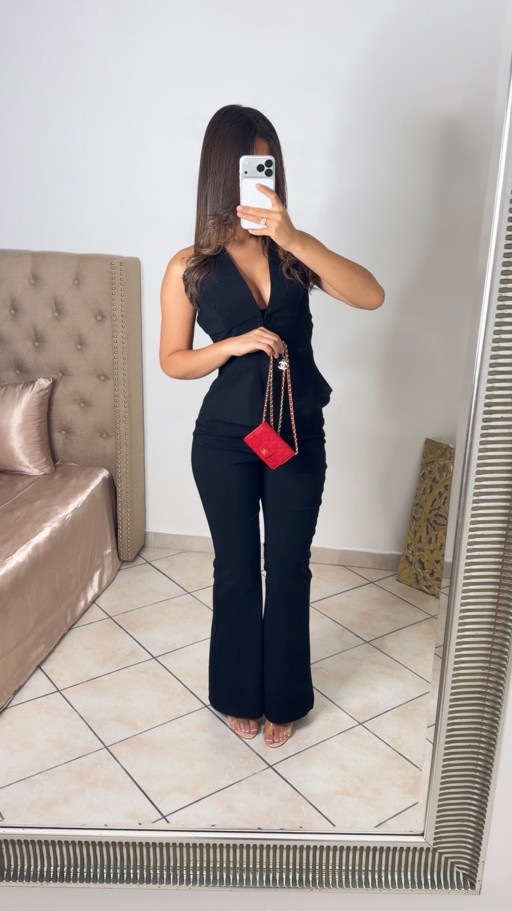 Ensemble top corset et pantalon flare évasé [NOIR]