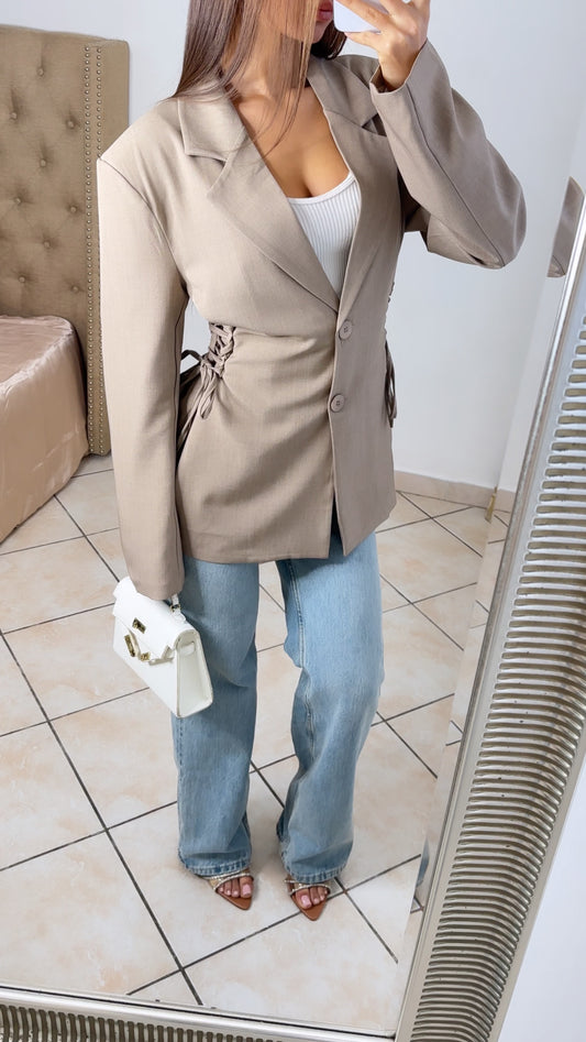 Blazer cintré à lacets [TAUPE]