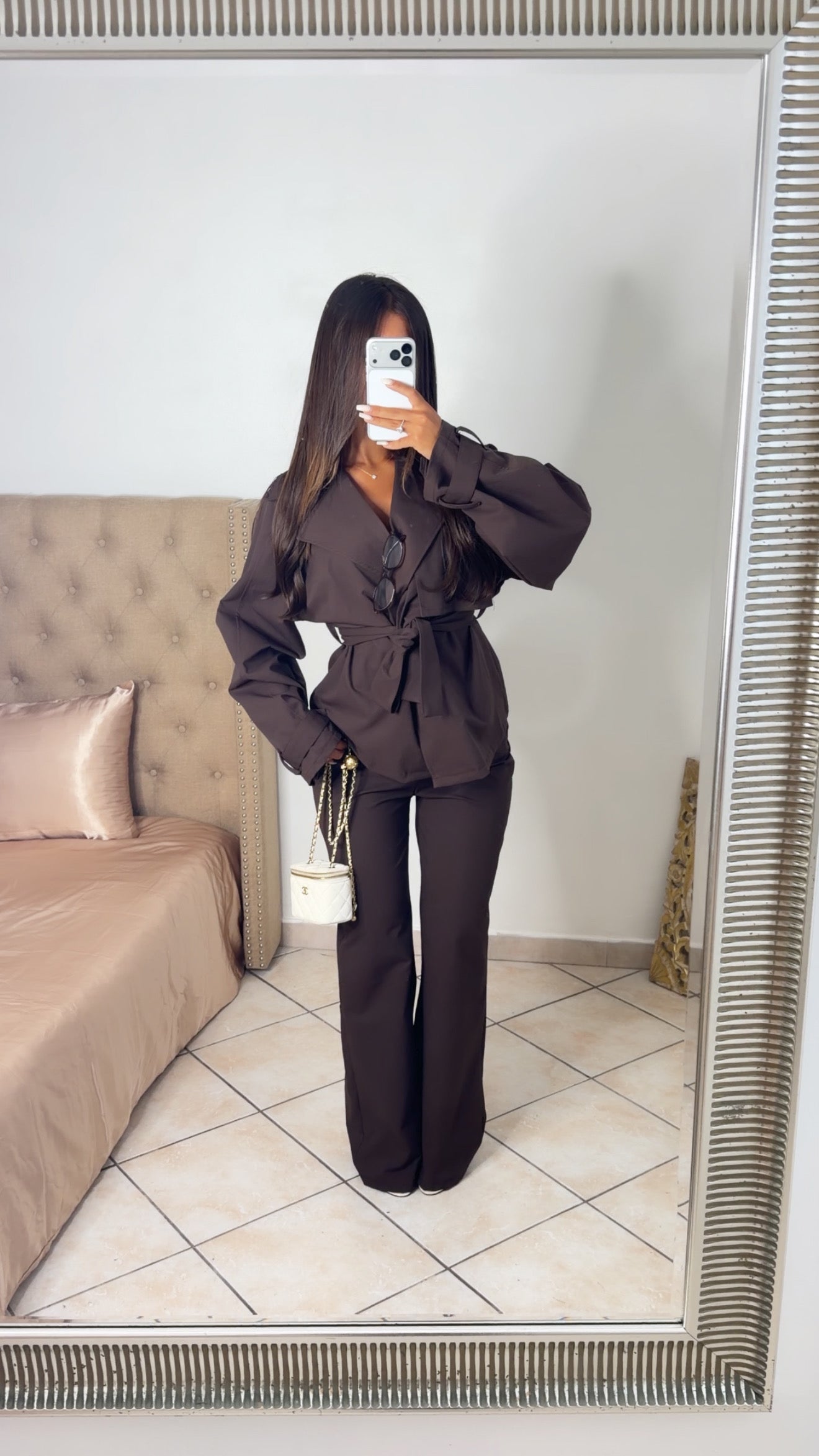 Ensemble veste trench et pantalon [MARRON]