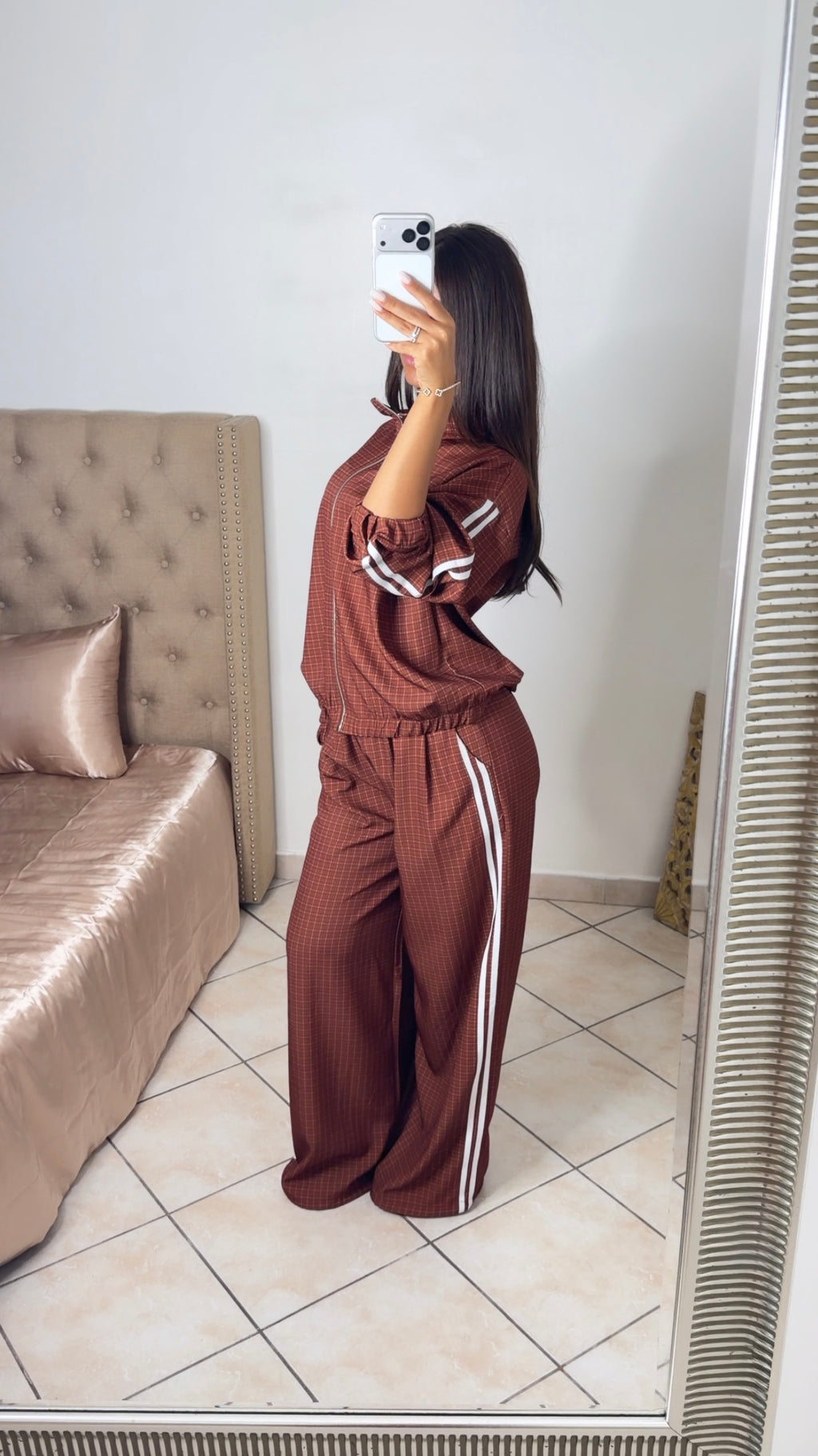 Ensemble jogging à bandes et carreaux [ROUILLE]