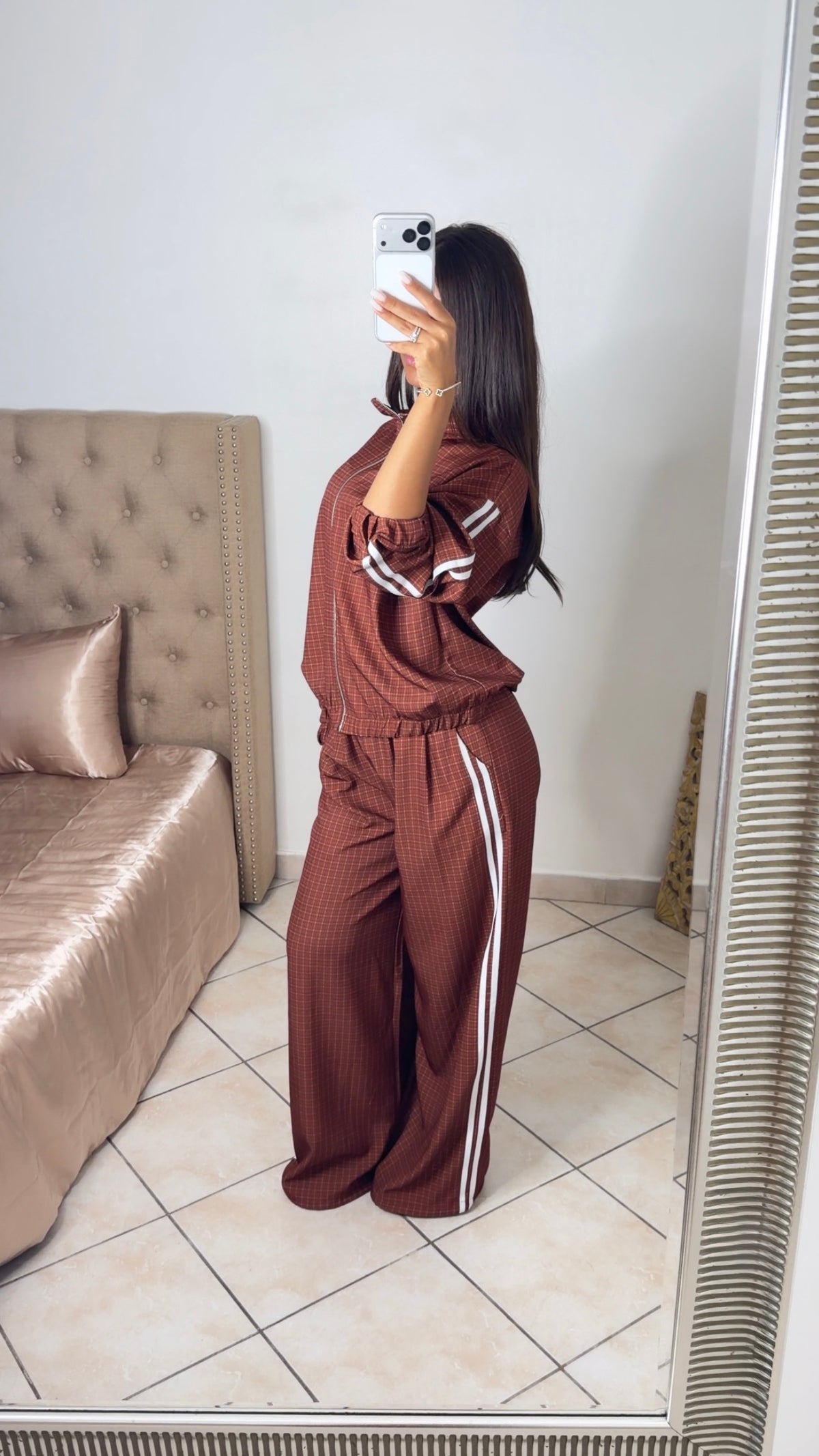 Ensemble jogging à bandes et carreaux [ROUILLE]