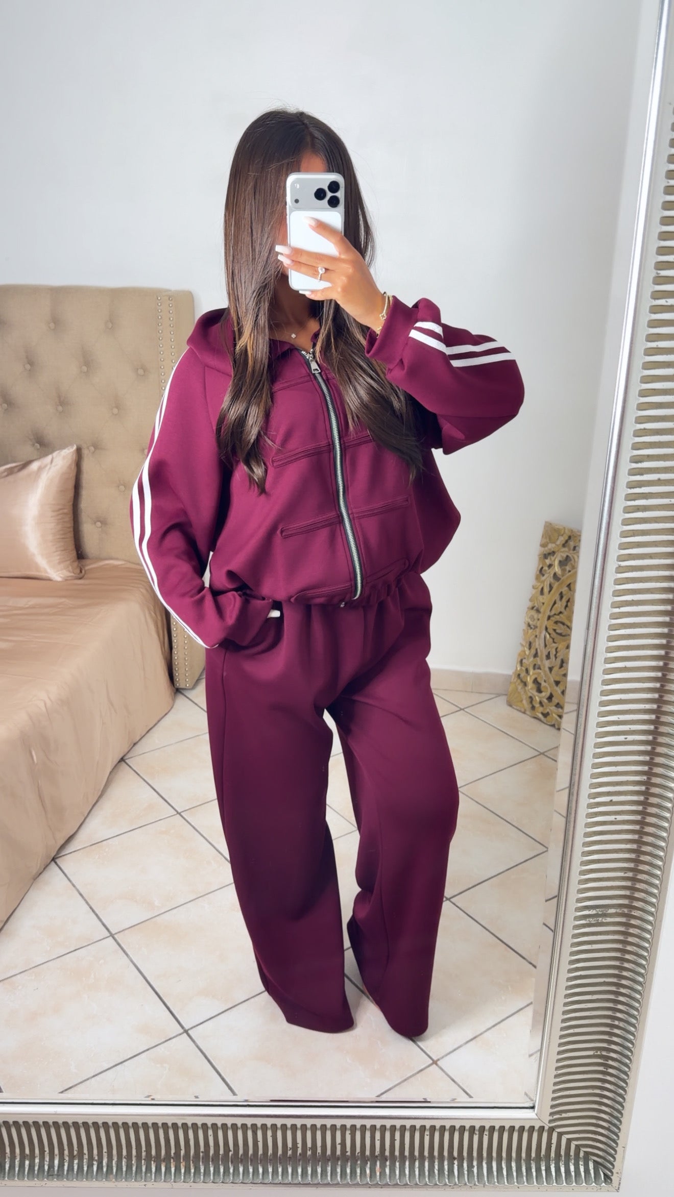 Ensemble sweat zippé détail asiatique et pantalon [PRUNE]