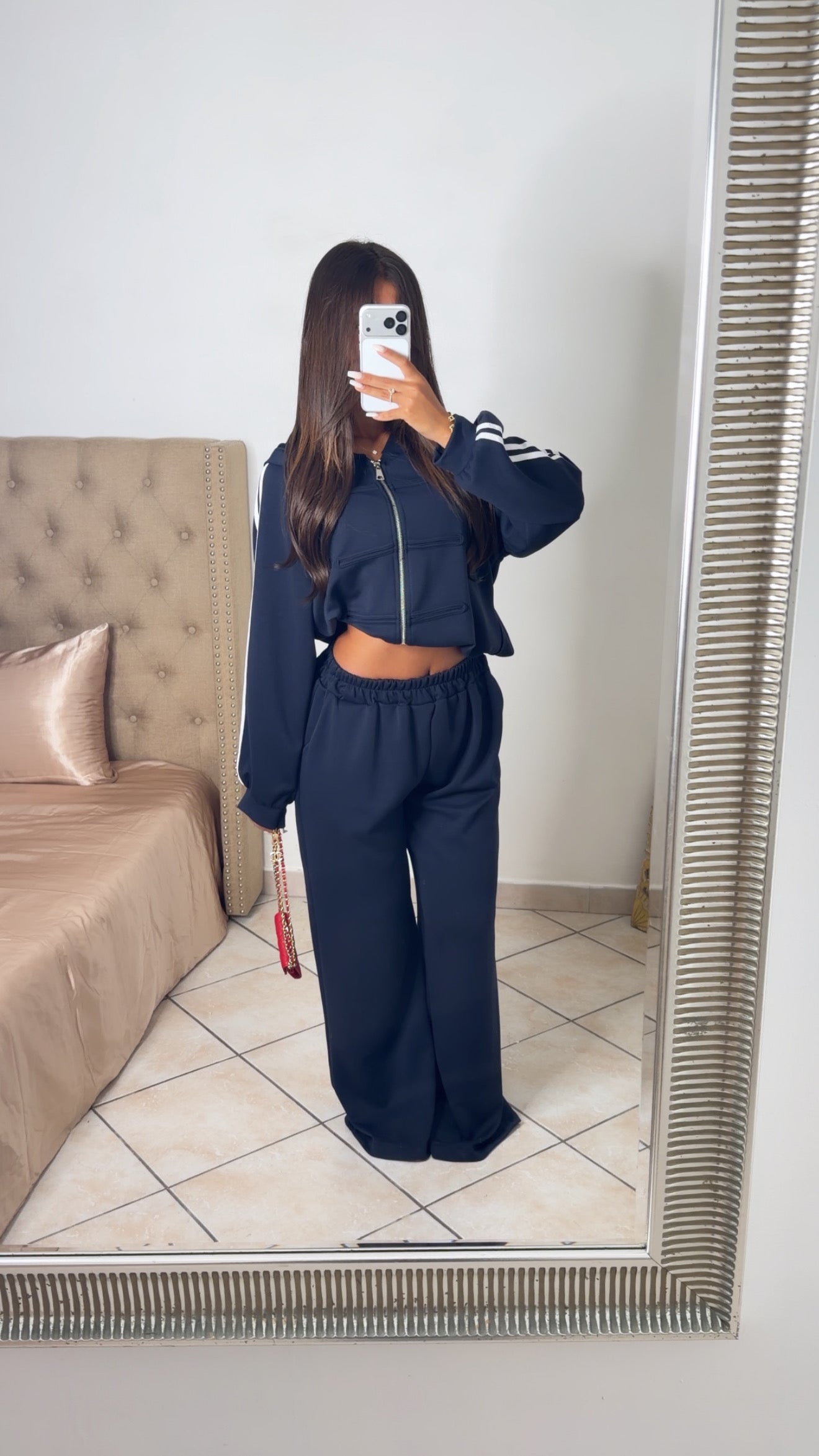 Ensemble sweat zippé détail asiatique et pantalon [MARINE]