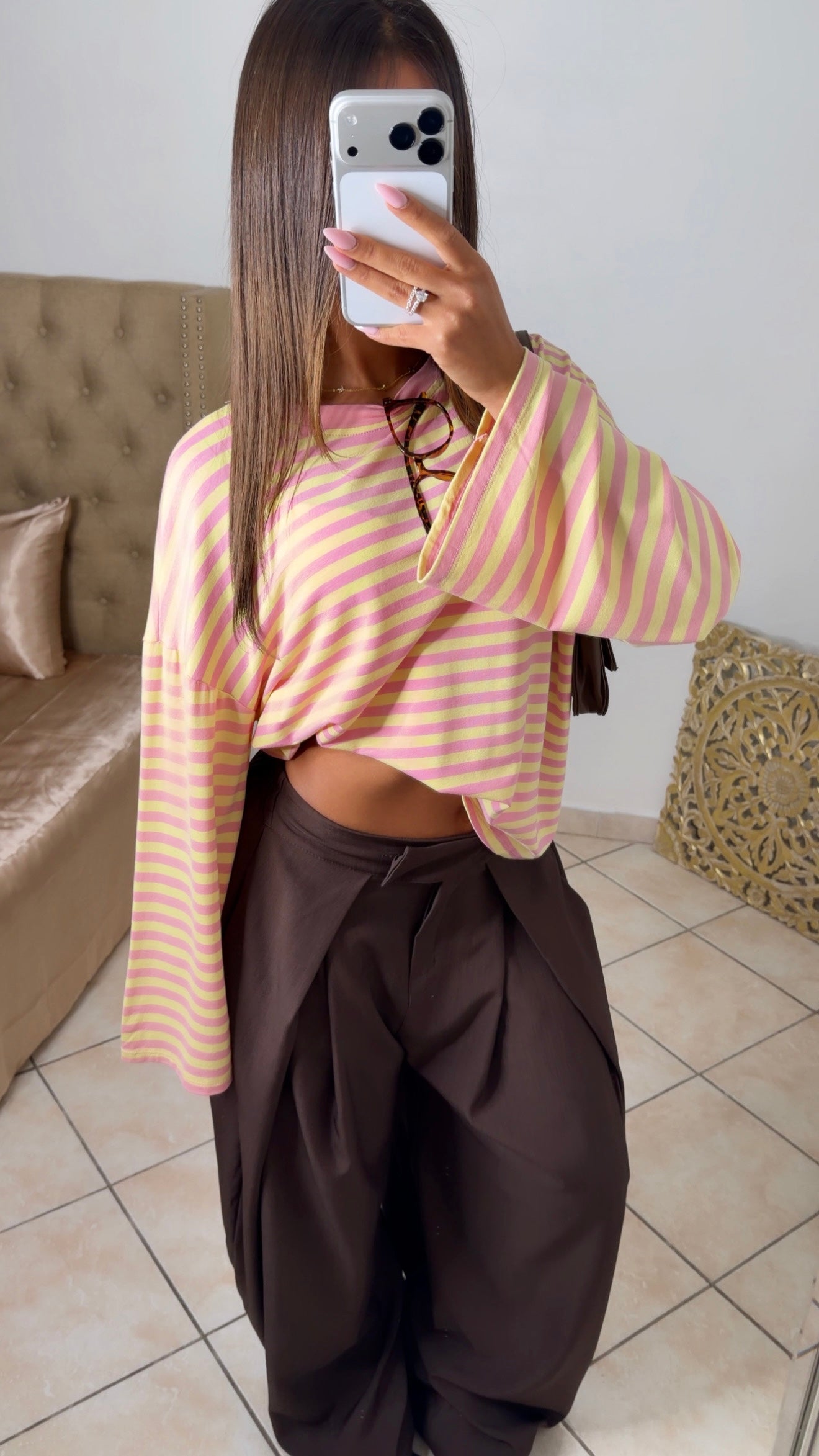 Pull oversize rayé [ROSE]