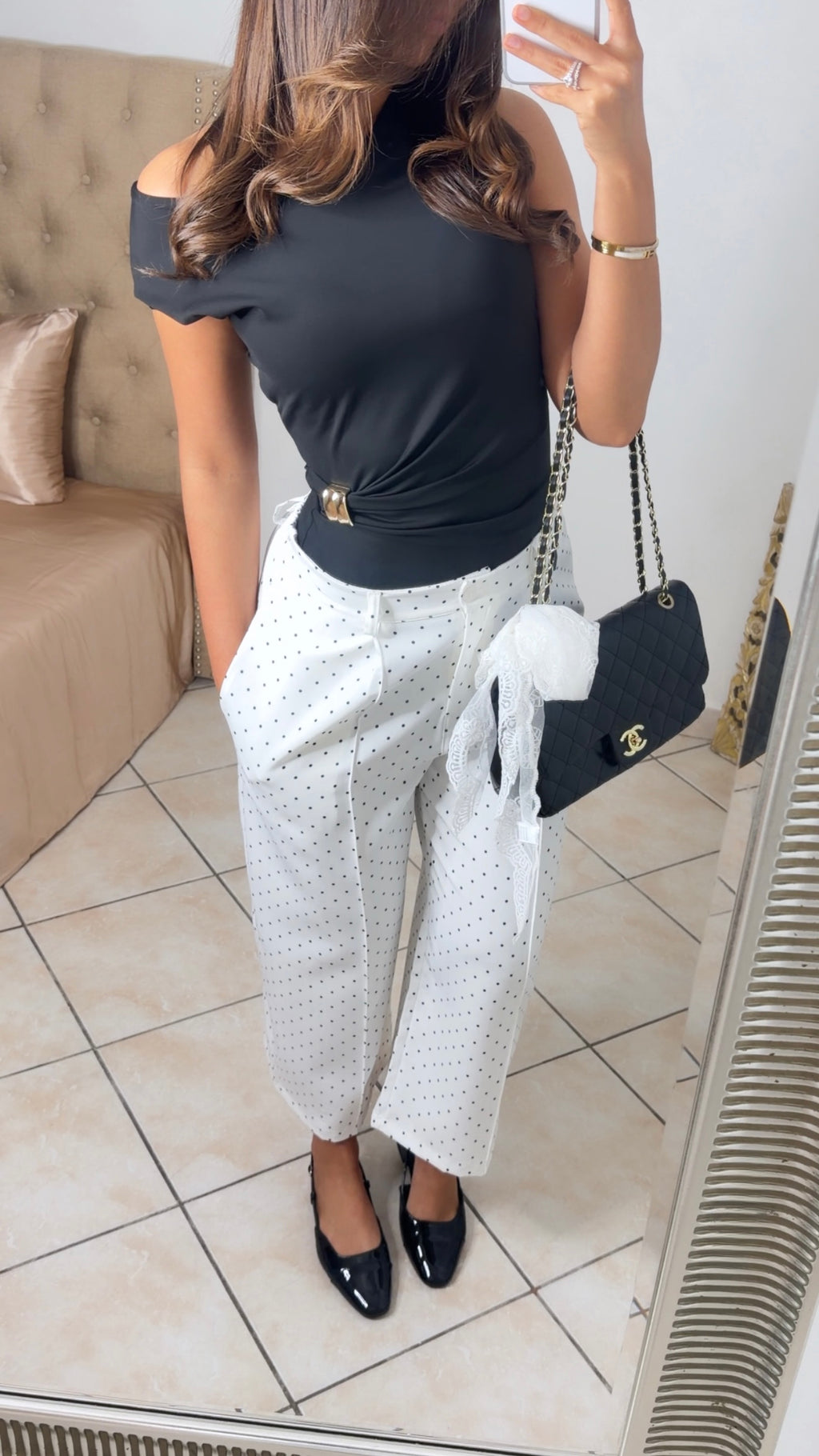 Pantalon cropped à pois [BLANC]